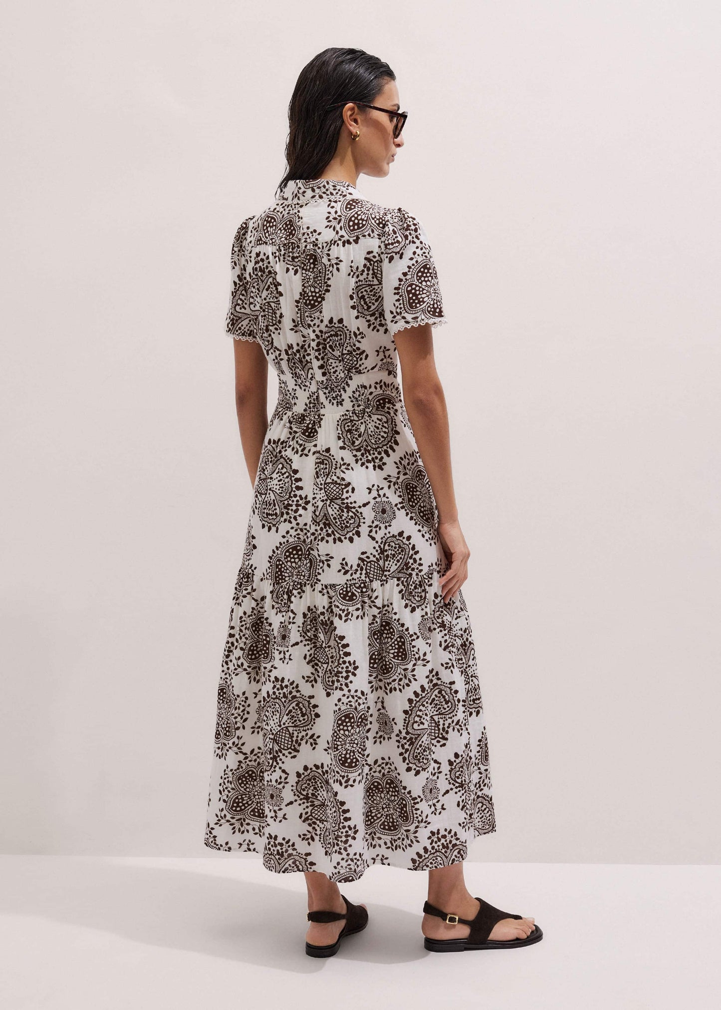 ME and EM Clothing White Cheesecloth In-Full-Bloom Print Maxi Dress + Belt