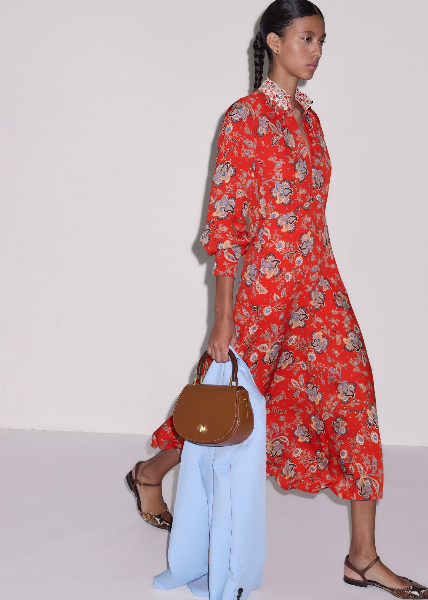 ME and EM Clothing Orange Fit + Flare Ornate Paisley Print Maxi Dress