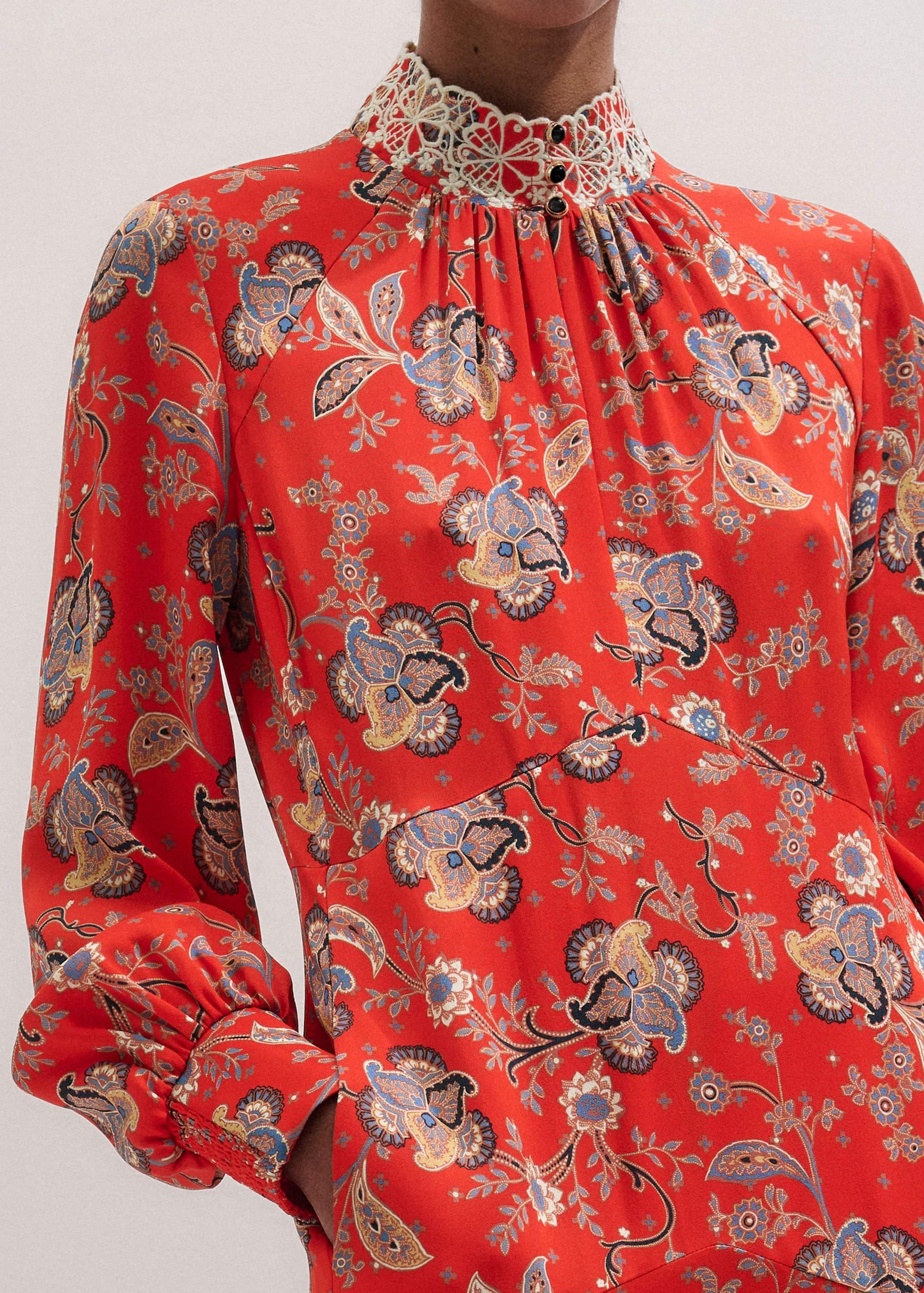 ME and EM Clothing Orange Fit + Flare Ornate Paisley Print Maxi Dress