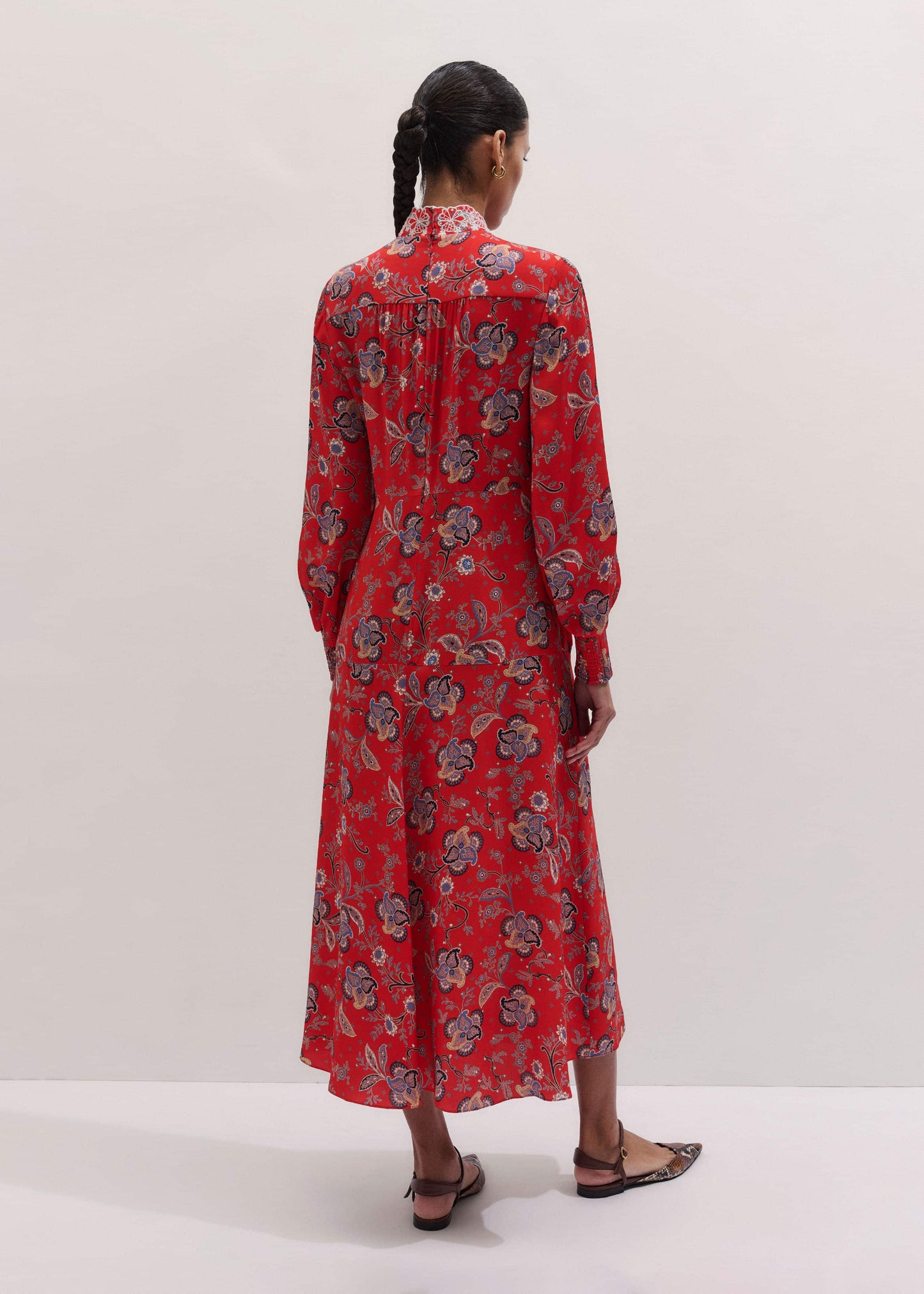 ME and EM Clothing Orange Fit + Flare Ornate Paisley Print Maxi Dress