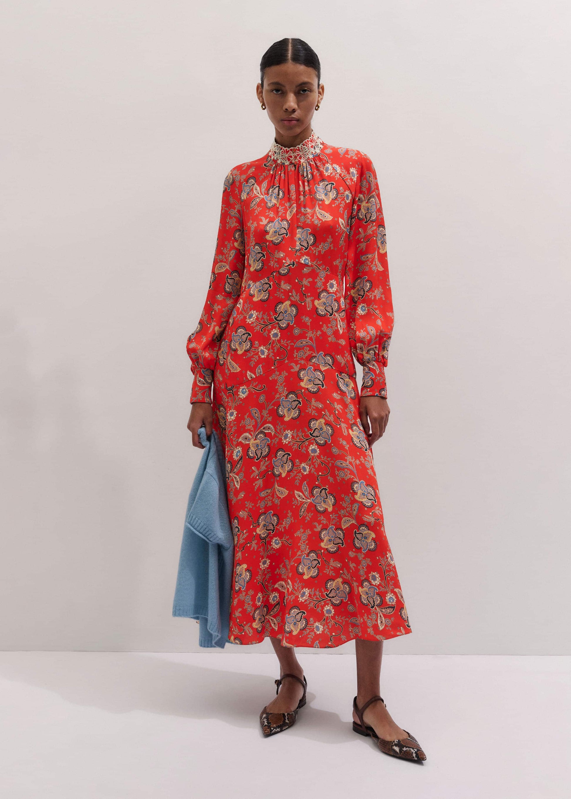 ME and EM Clothing Orange Fit + Flare Ornate Paisley Print Maxi Dress