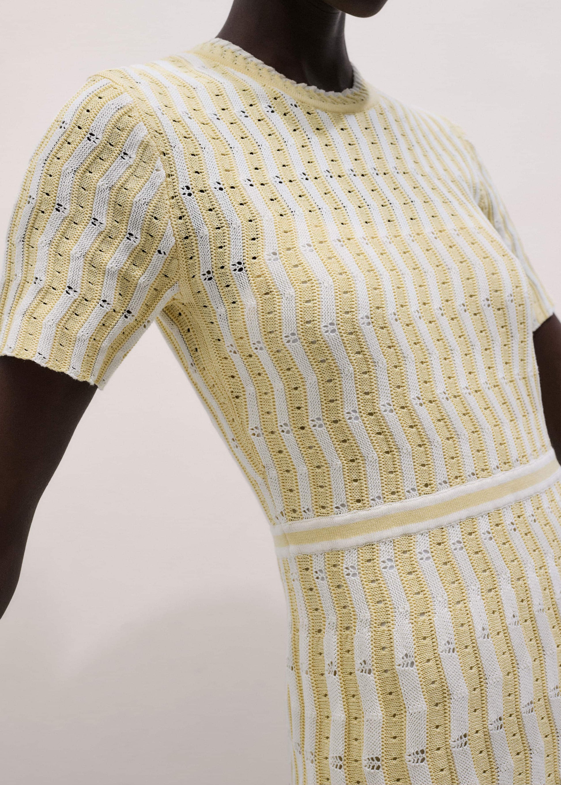 ME and EM Clothing Yellow Textured Pointelle Stripe Knit Maxi Dress