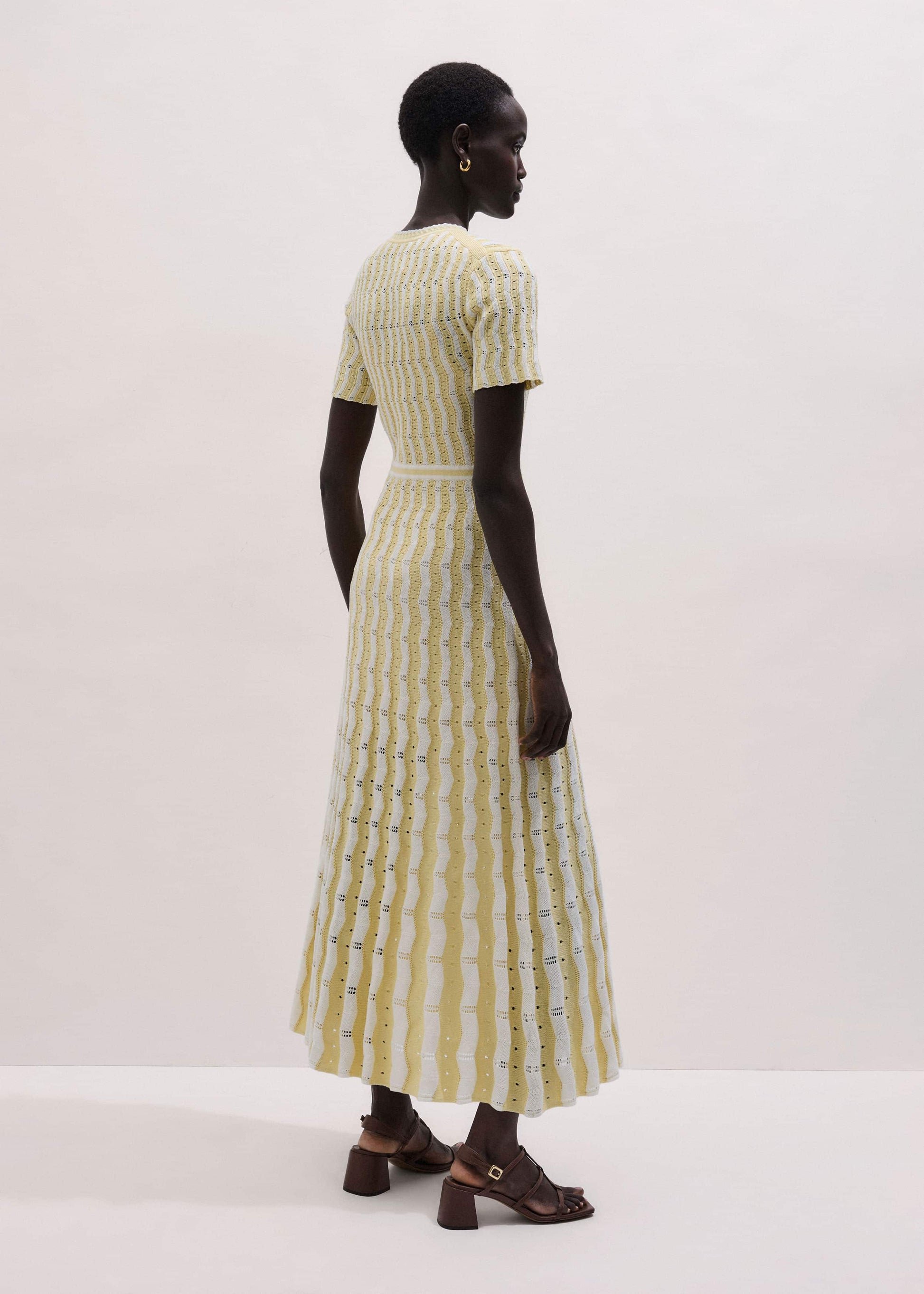 ME and EM Clothing Yellow Textured Pointelle Stripe Knit Maxi Dress