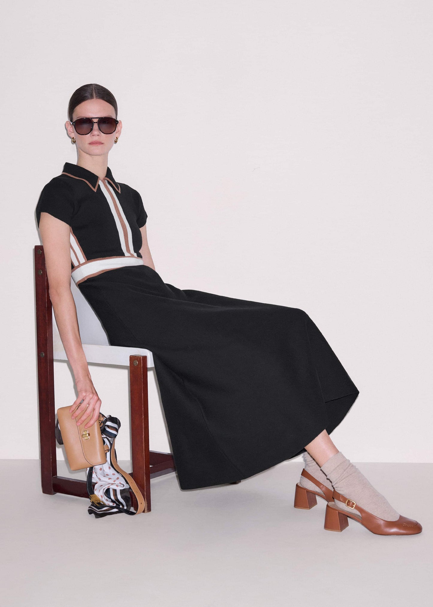 ME and EM Clothing Black Milano Knit Collared Maxi Dress