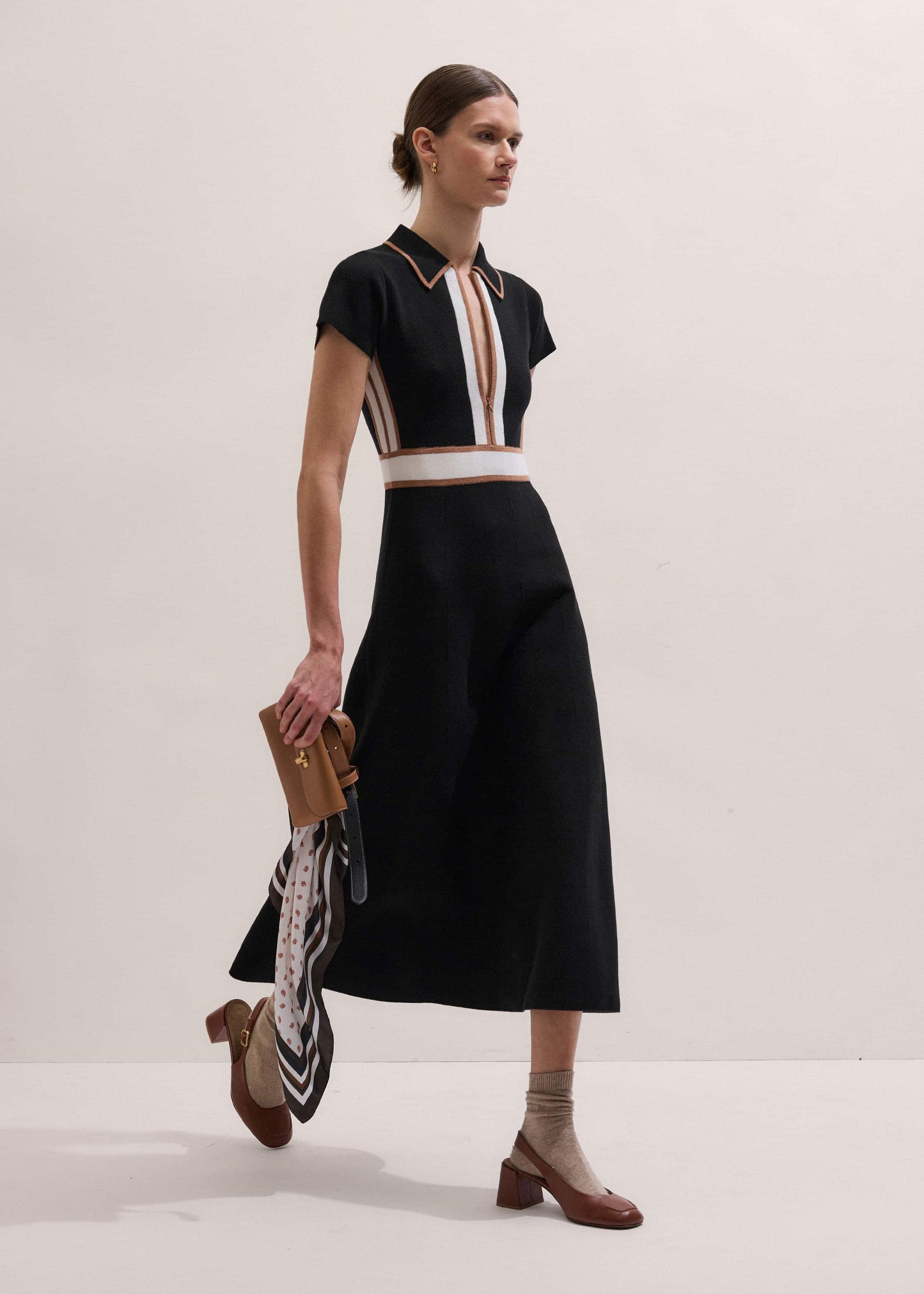 ME and EM Clothing Black Milano Knit Collared Maxi Dress