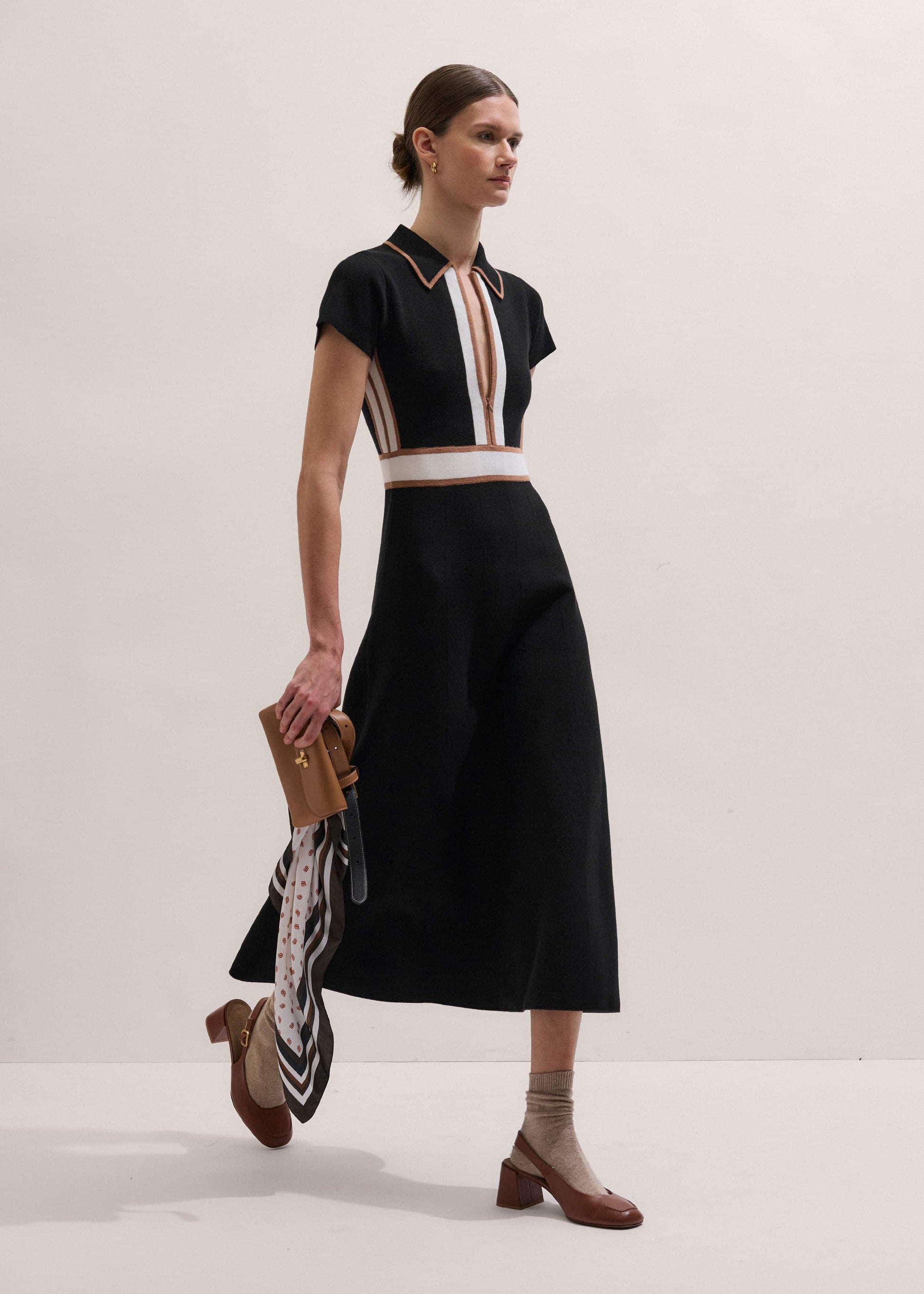 ME and EM Clothing Black Milano Knit Collared Maxi Dress