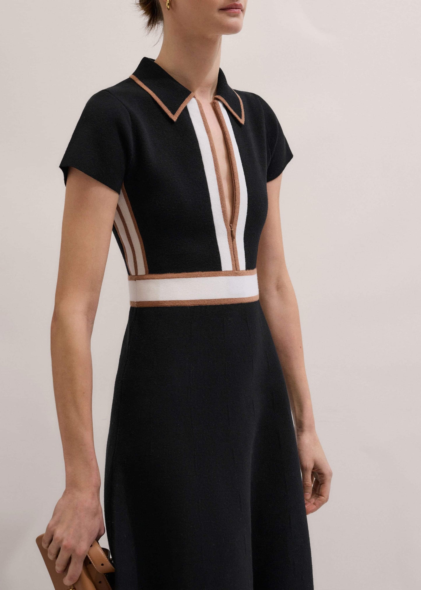 ME and EM Clothing Black Milano Knit Collared Maxi Dress