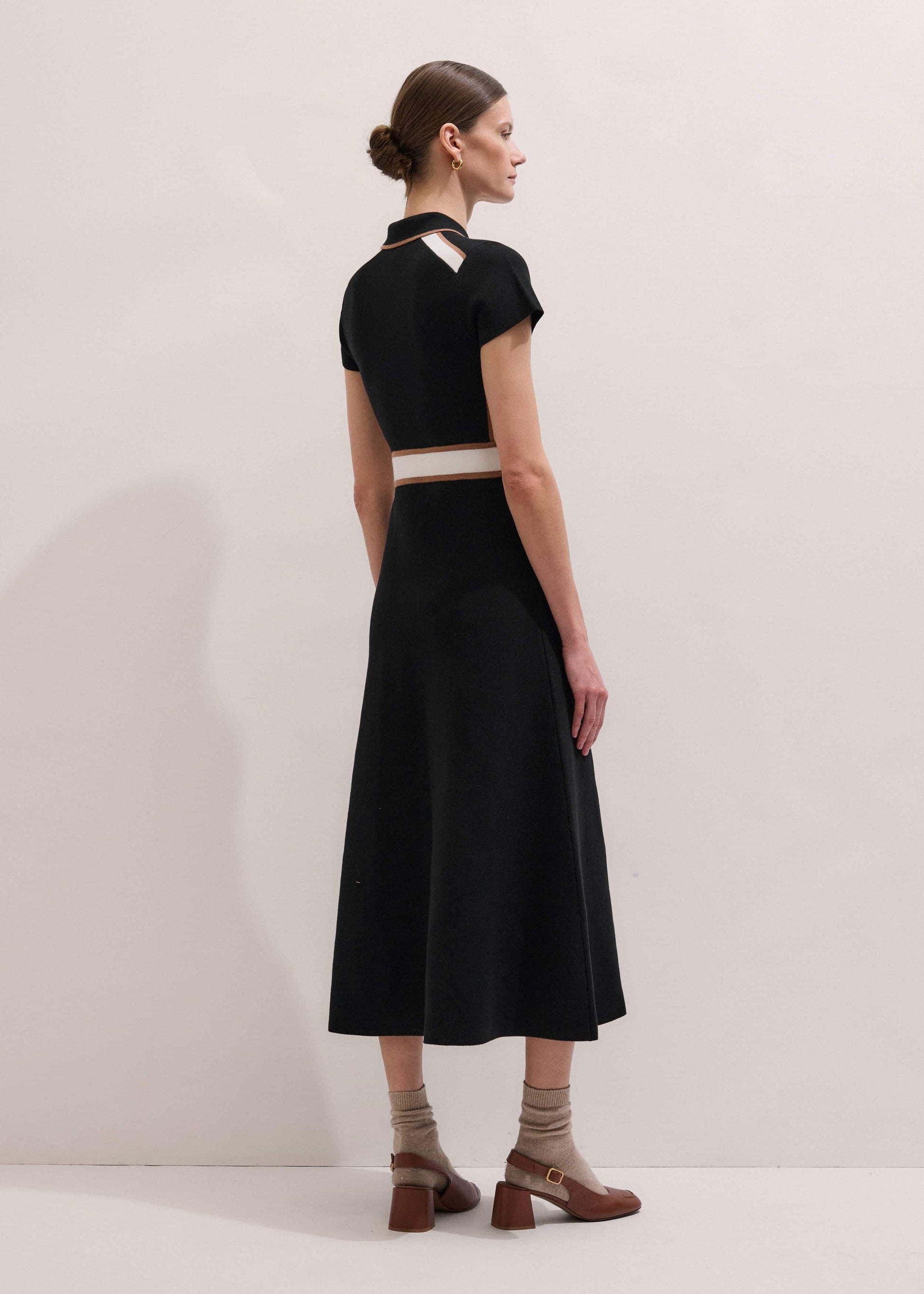 ME and EM Clothing Black Milano Knit Collared Maxi Dress