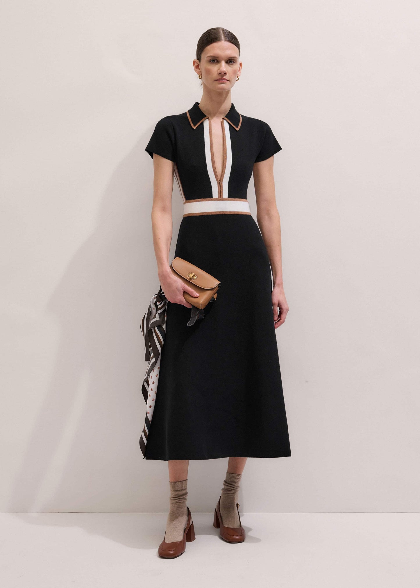 ME and EM Clothing Black Milano Knit Collared Maxi Dress