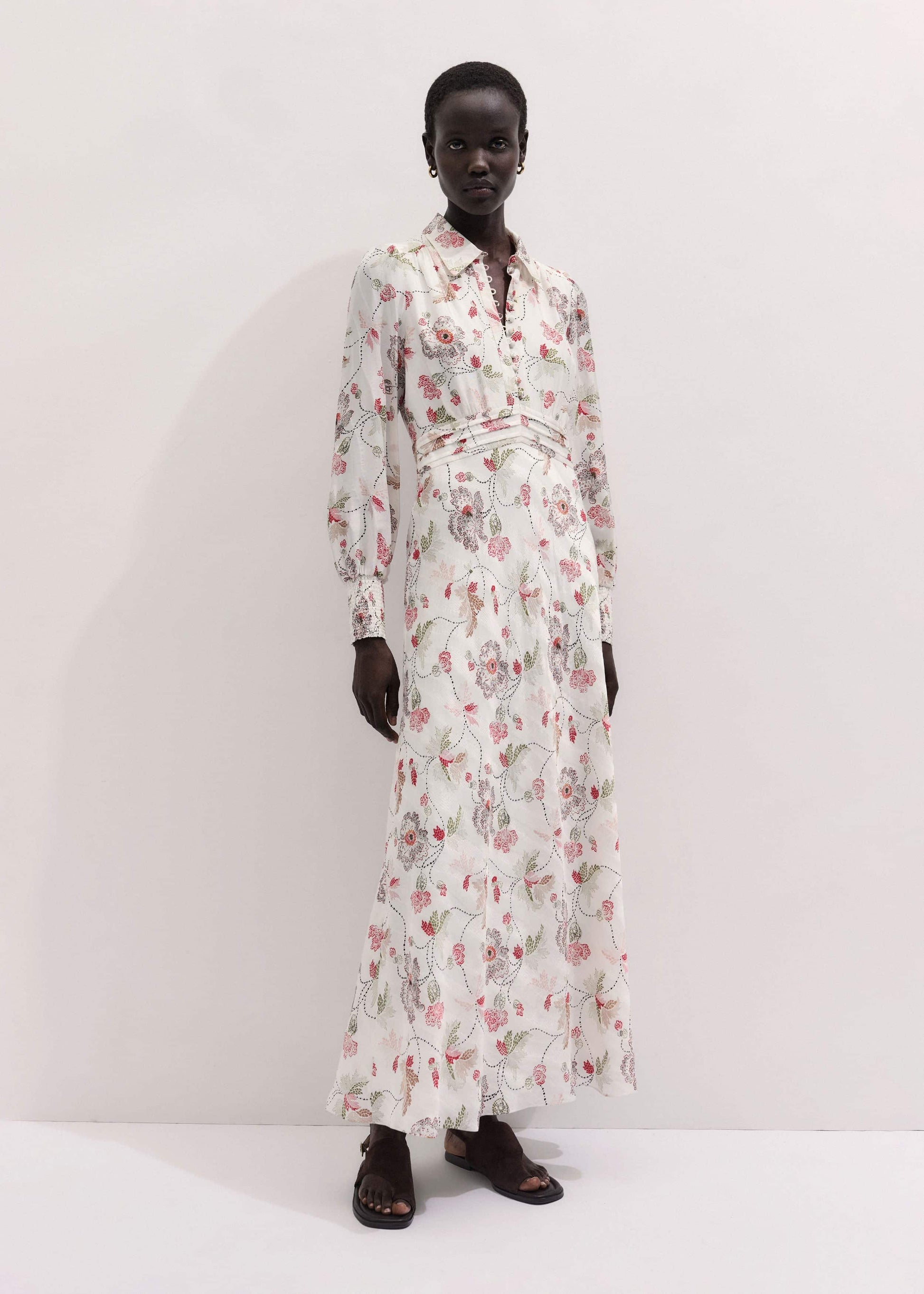 ME and EM Clothing Cream Fit + Flare Maxi Dress