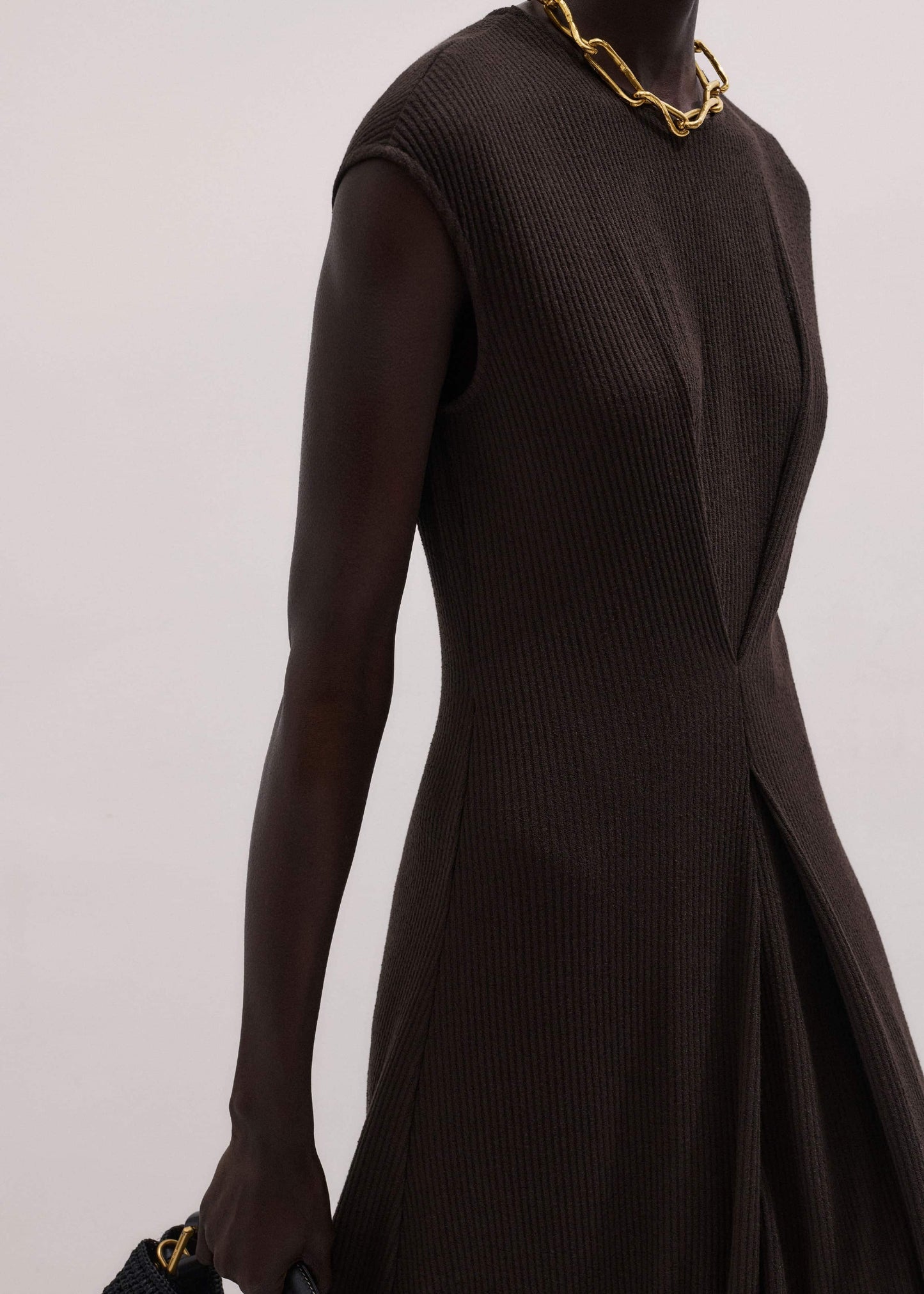 ME and EM Clothing Brown Draped Waist Clever Pleat Maxi Dress