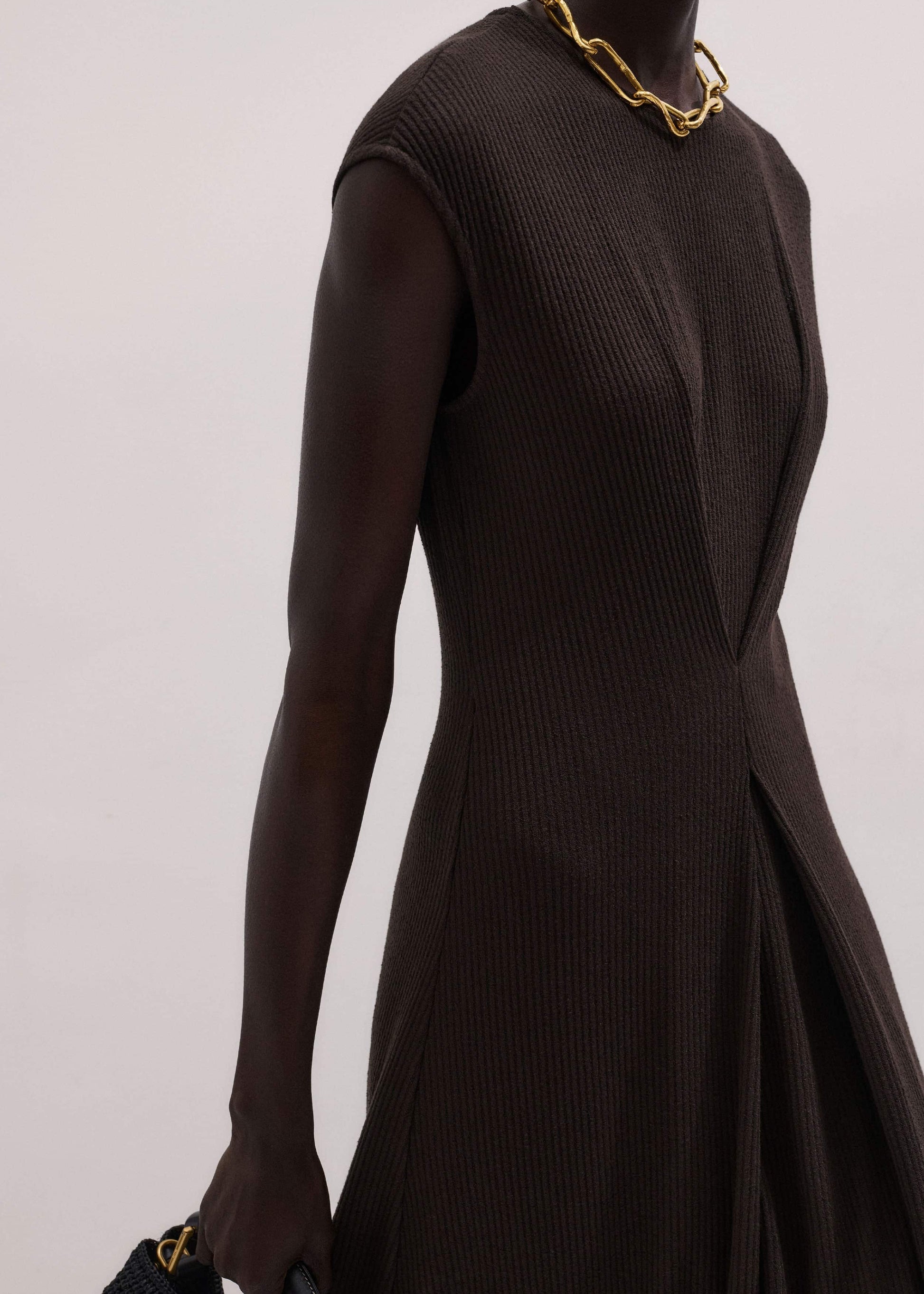 ME and EM Clothing Brown Draped Waist Clever Pleat Maxi Dress