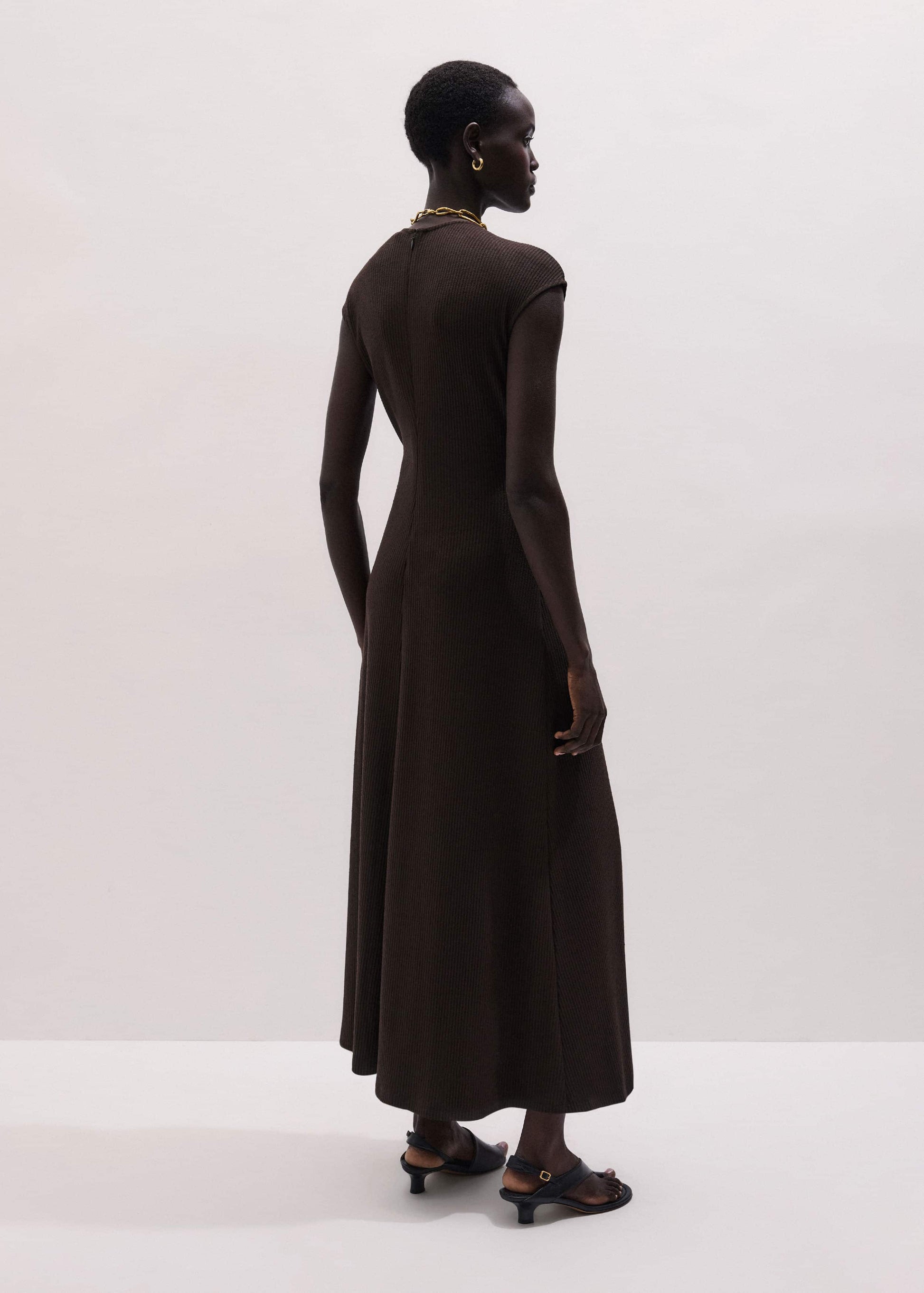 ME and EM Clothing Brown Draped Waist Clever Pleat Maxi Dress