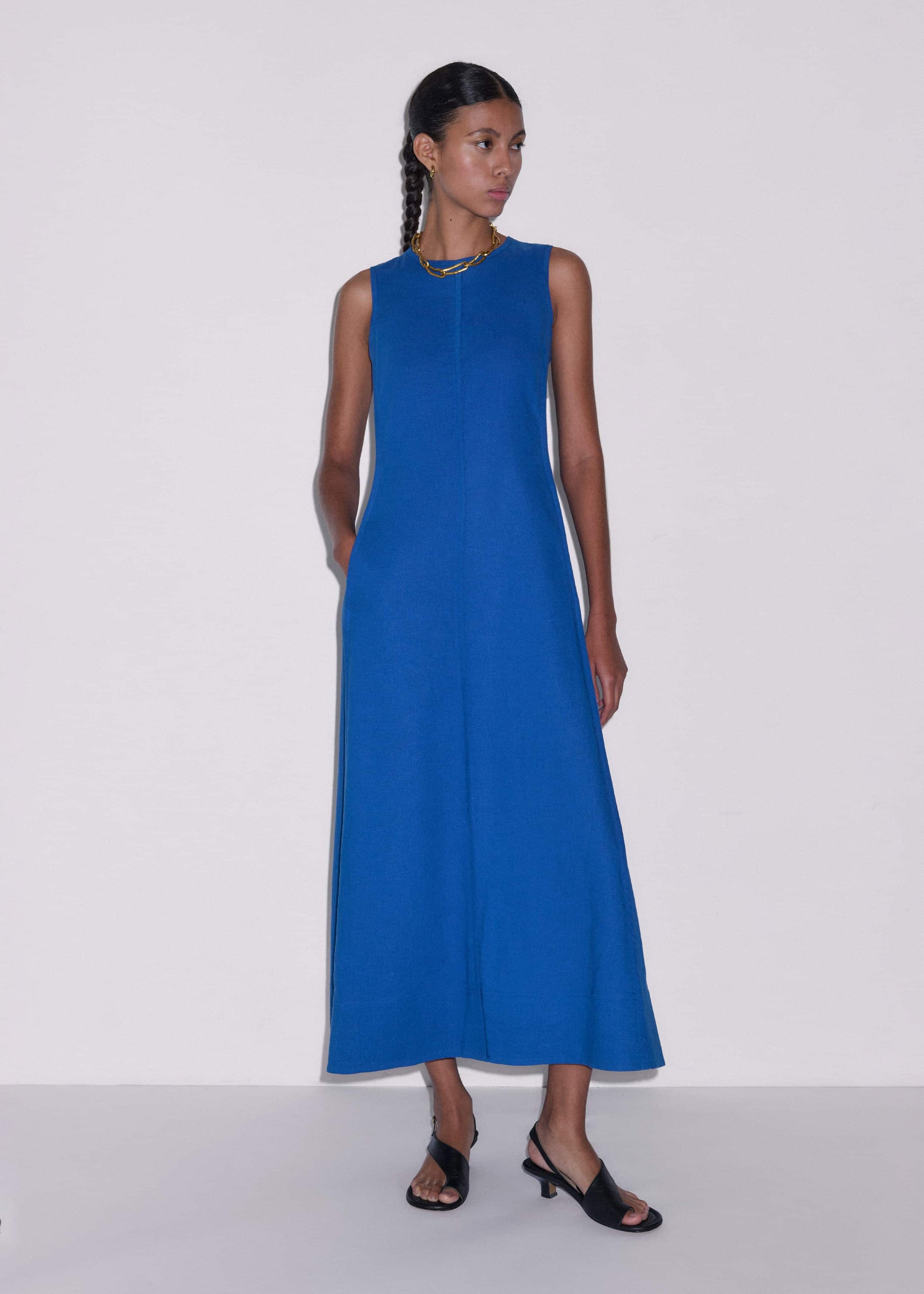 ME and EM Clothing Blue Crease-Less Linen Effortless Maxi Dress