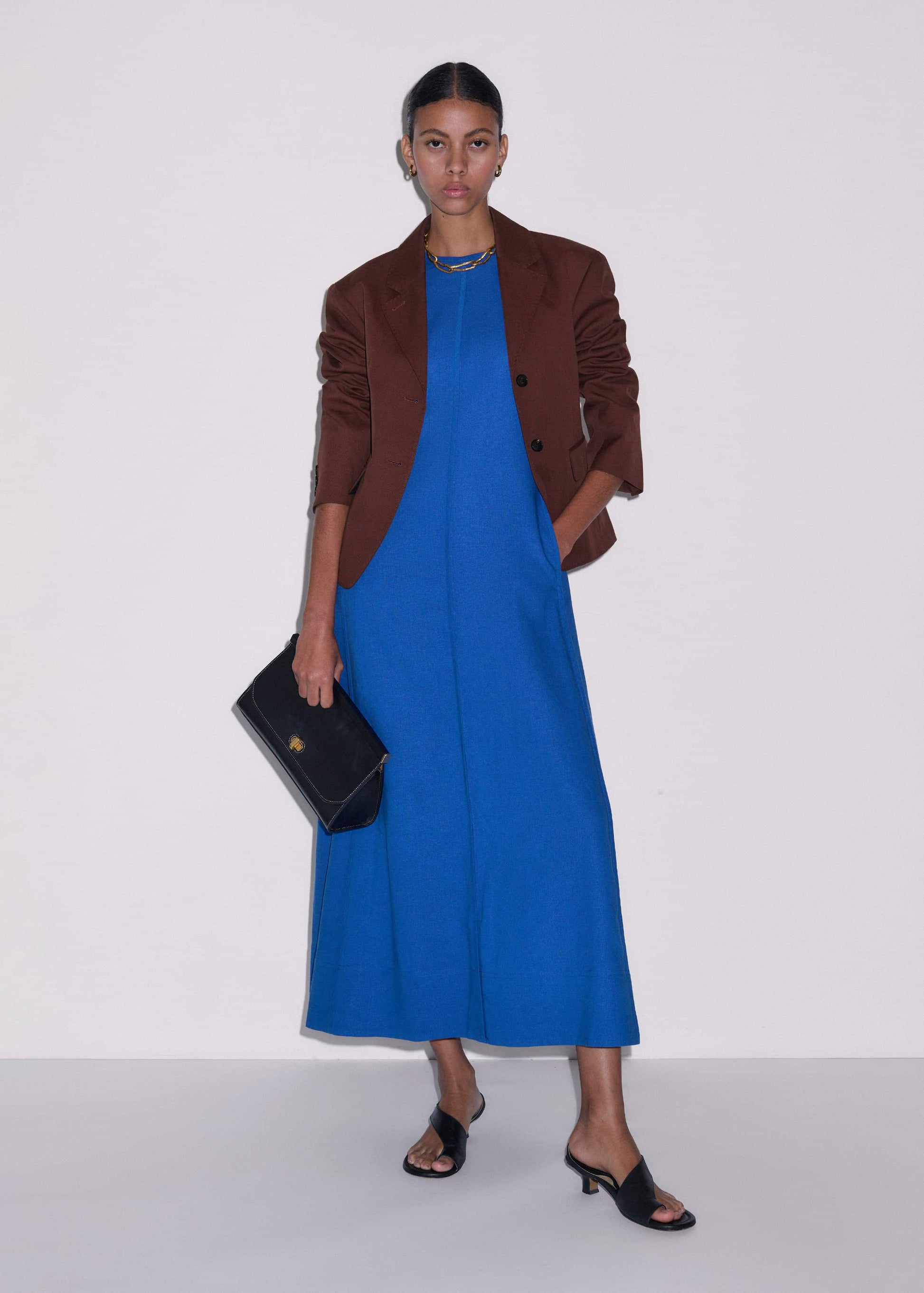 ME and EM Clothing Blue Crease-Less Linen Effortless Maxi Dress