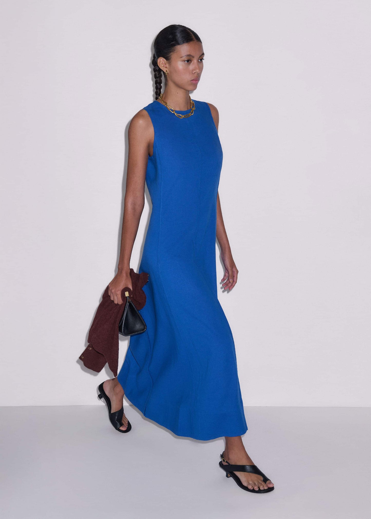 ME and EM Clothing Blue Crease-Less Linen Effortless Maxi Dress