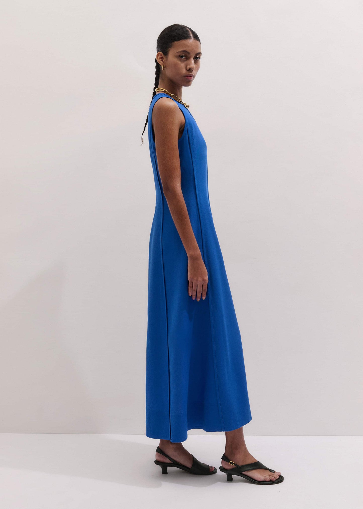 ME and EM Clothing Blue Crease-Less Linen Effortless Maxi Dress