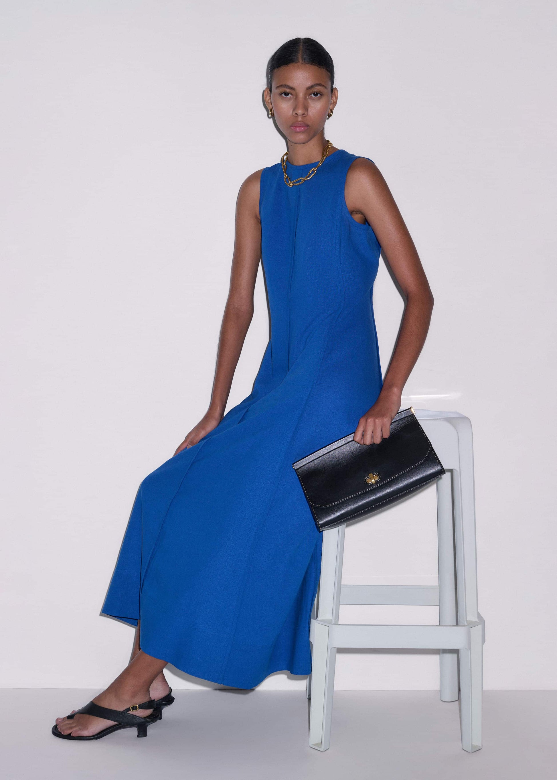 ME and EM Clothing Blue Crease-Less Linen Effortless Maxi Dress