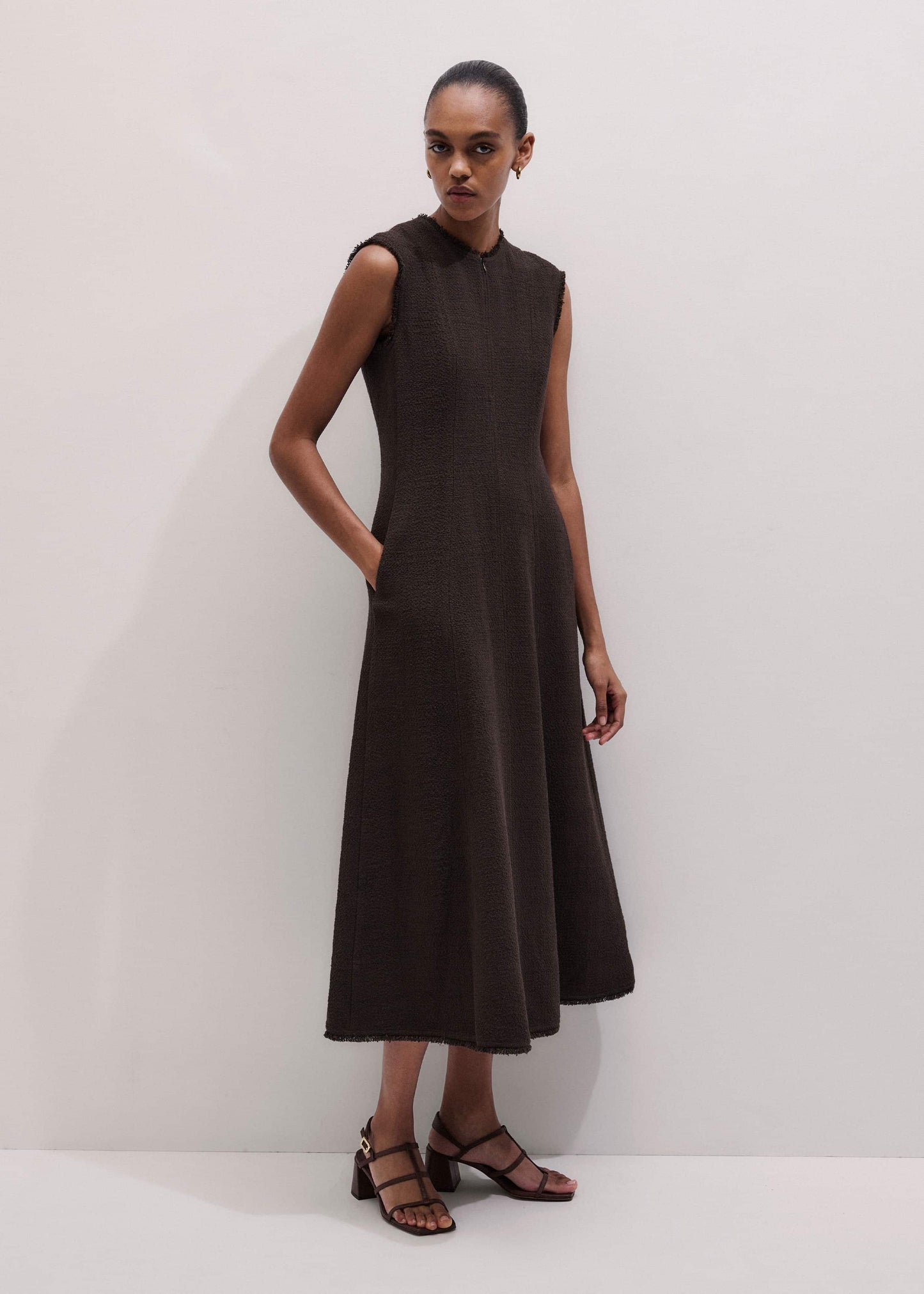 ME and EM Clothing Brown Desk-To-Dinner Fit And Flare Maxi Dress
