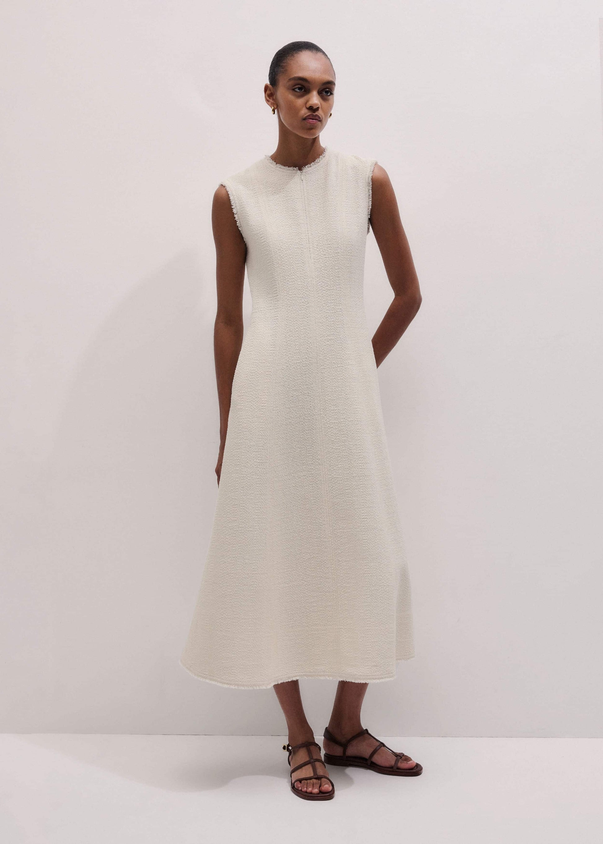 ME and EM Clothing Cream Desk-To-Dinner Fit And Flare Maxi Dress