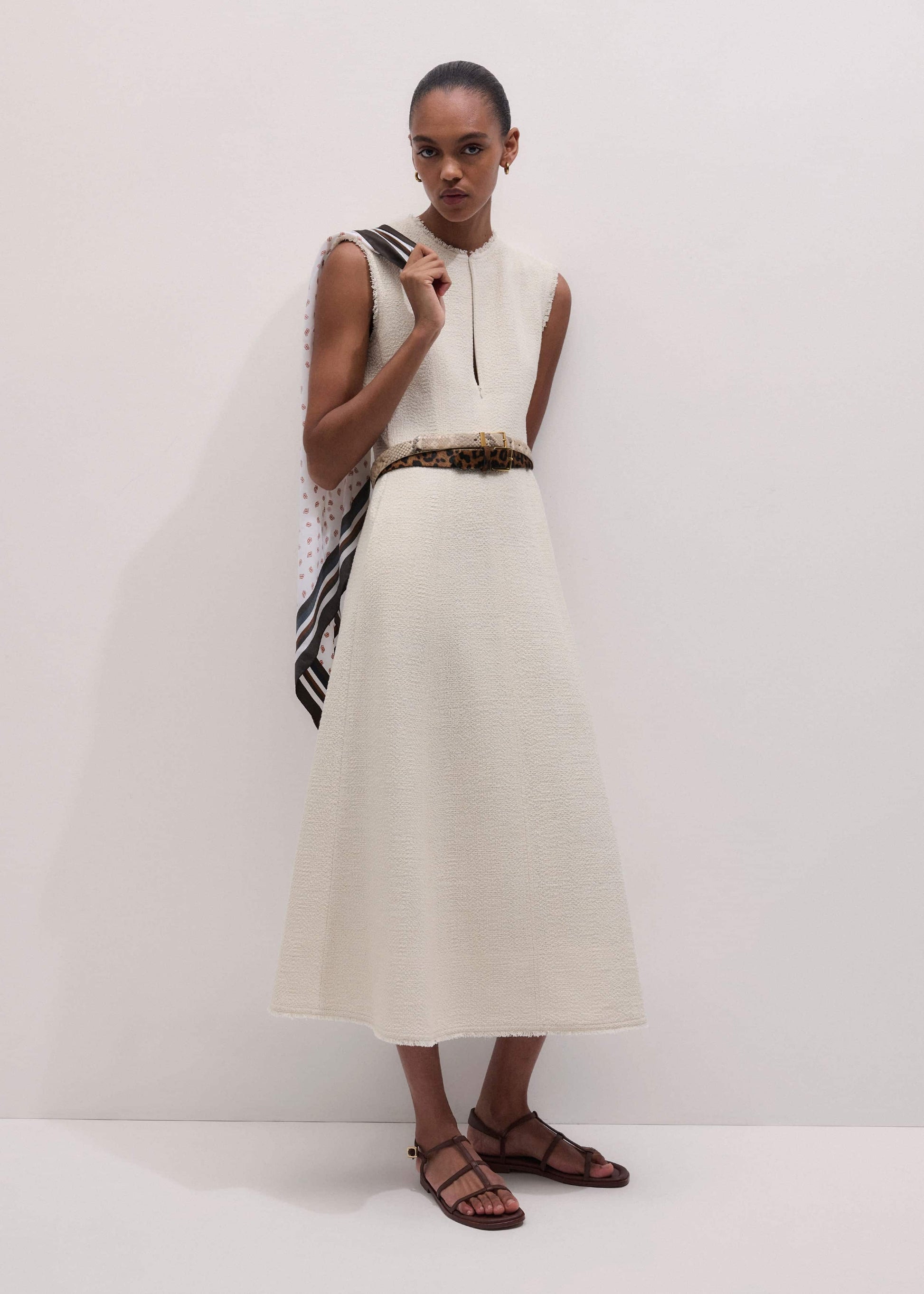 ME and EM Clothing Cream Desk-To-Dinner Fit And Flare Maxi Dress