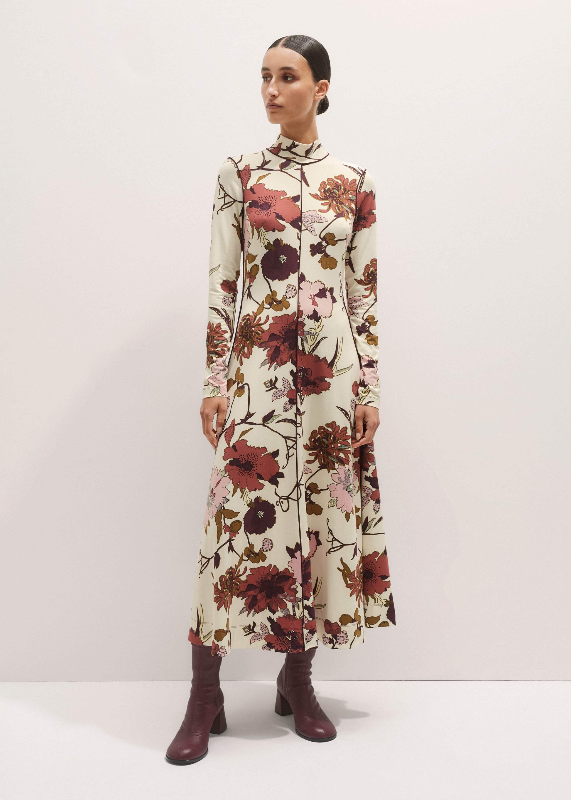 ME and EM Clothing Cream High Neck Jersey Maxi Dress