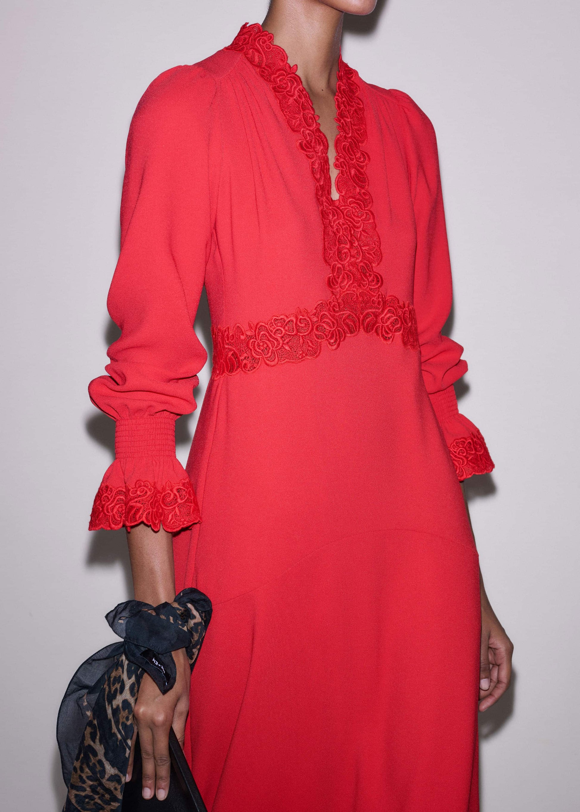 ME and EM Clothing Red Fit + Flare Lace Detail Maxi Dress