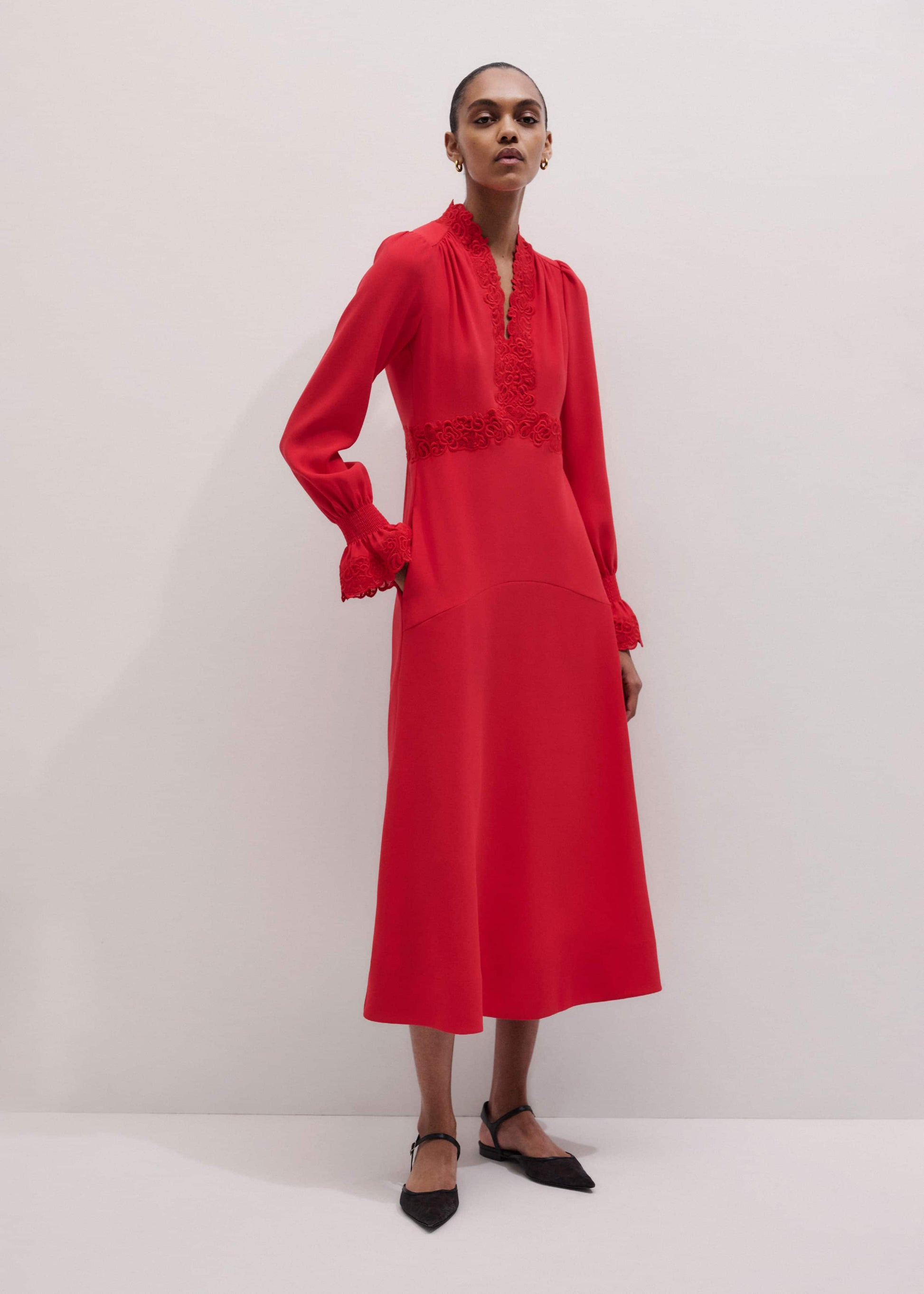 ME and EM Clothing Red Fit + Flare Lace Detail Maxi Dress