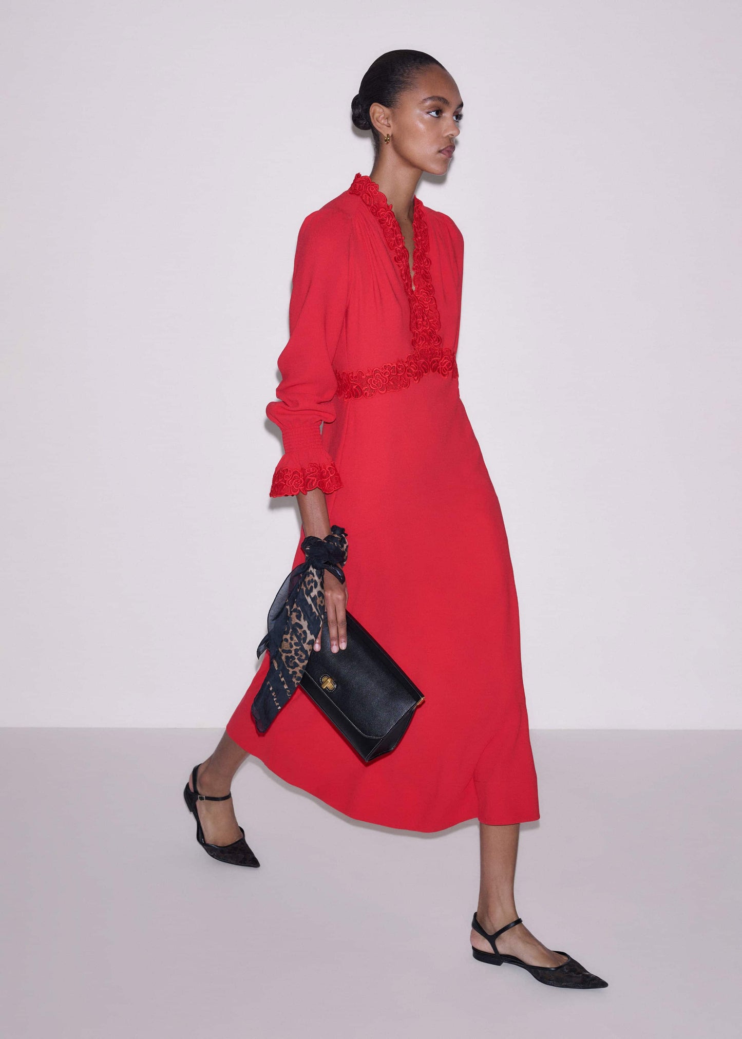ME and EM Clothing Red Fit + Flare Lace Detail Maxi Dress