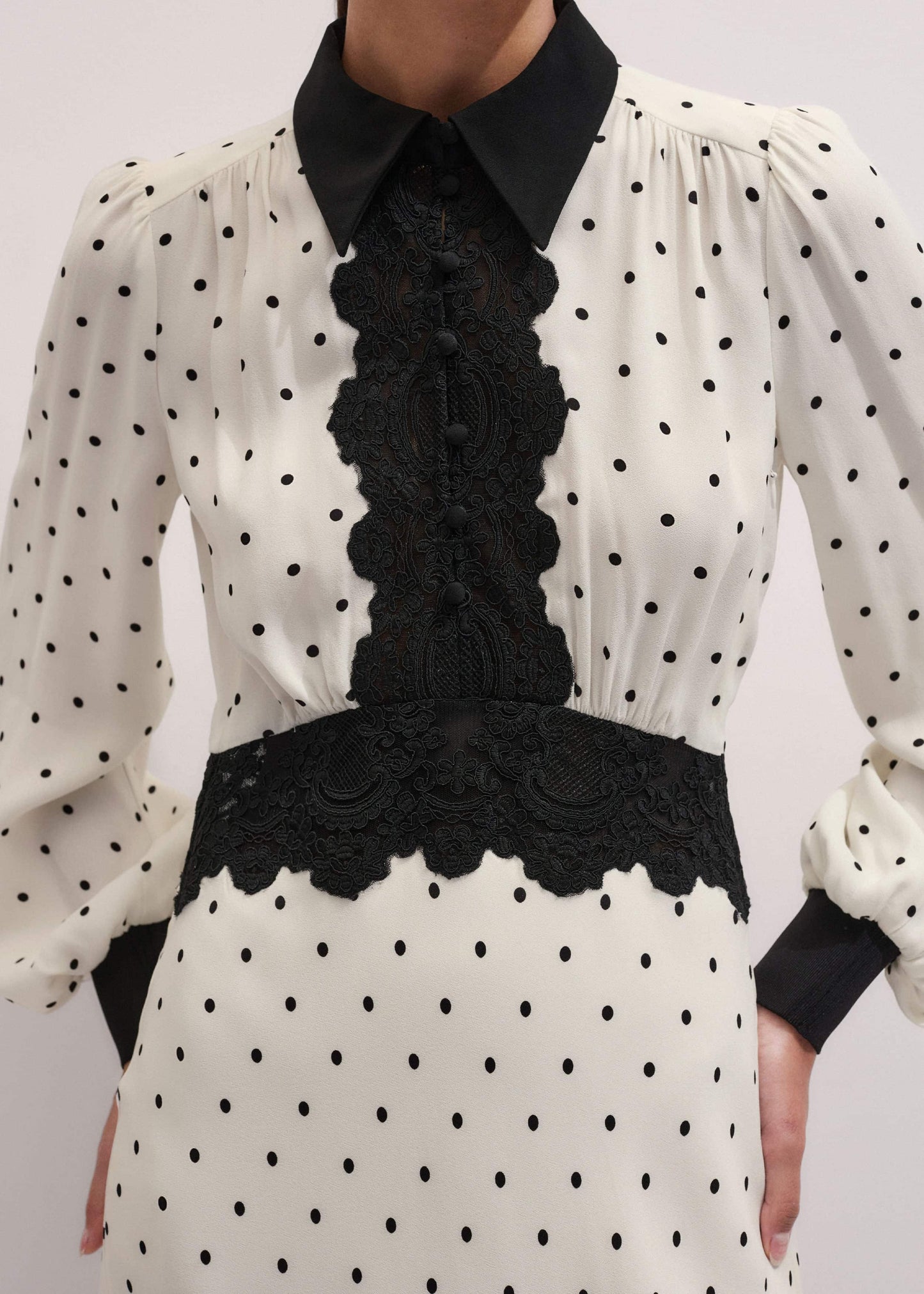 ME and EM Clothing Cream Winter Polka Dot Lace Trim Maxi Dress