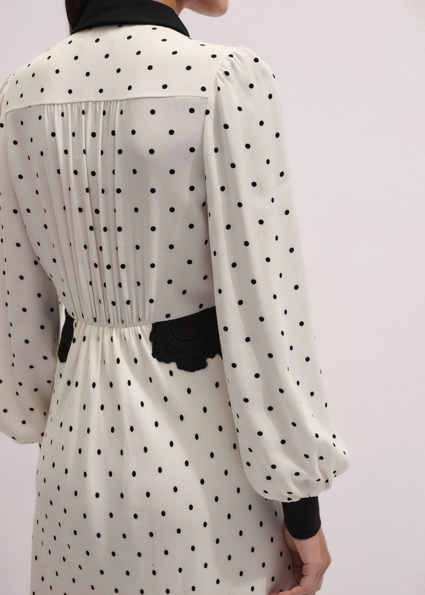ME and EM Clothing Cream Winter Polka Dot Lace Trim Maxi Dress