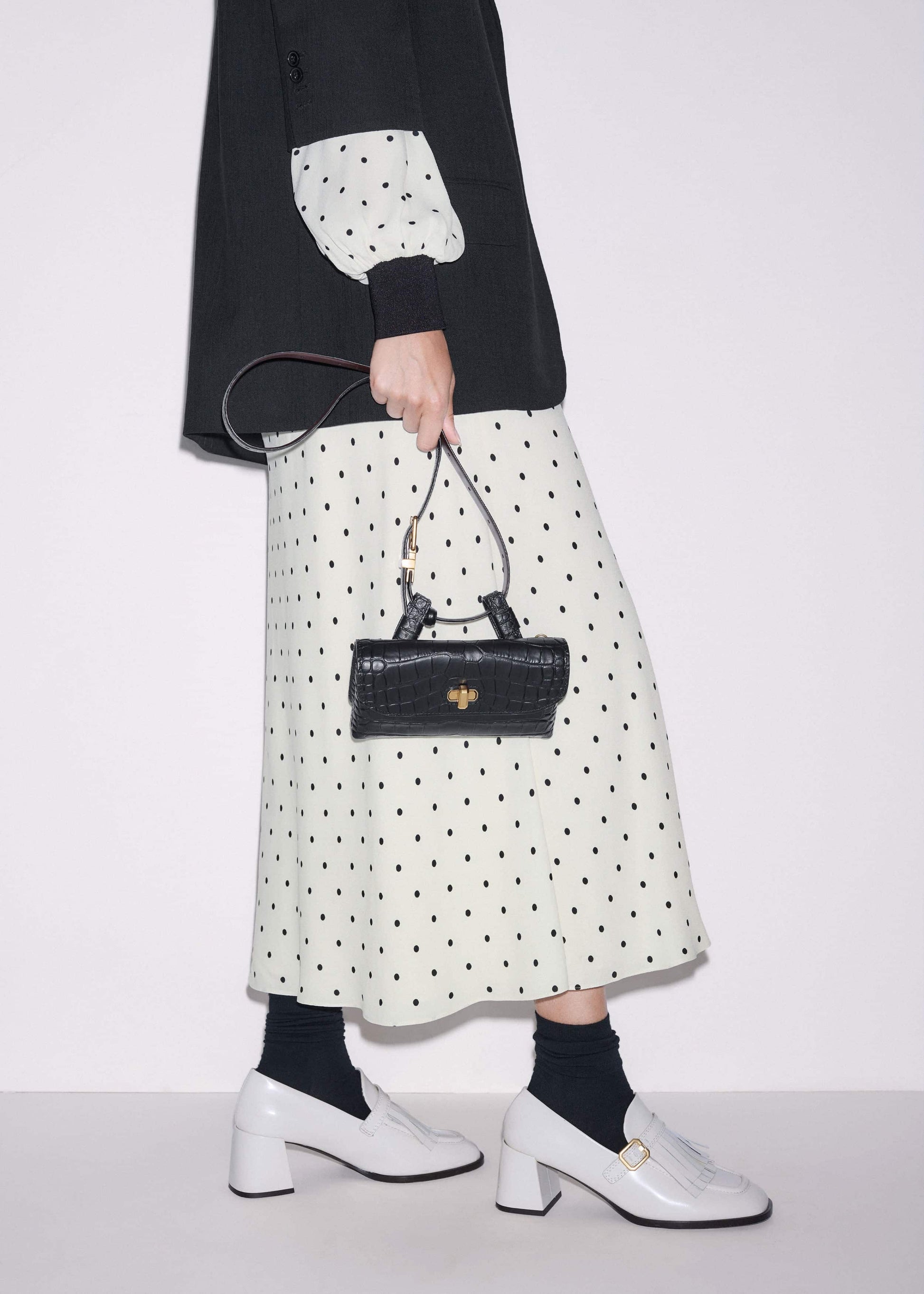 ME and EM Clothing Cream Winter Polka Dot Lace Trim Maxi Dress