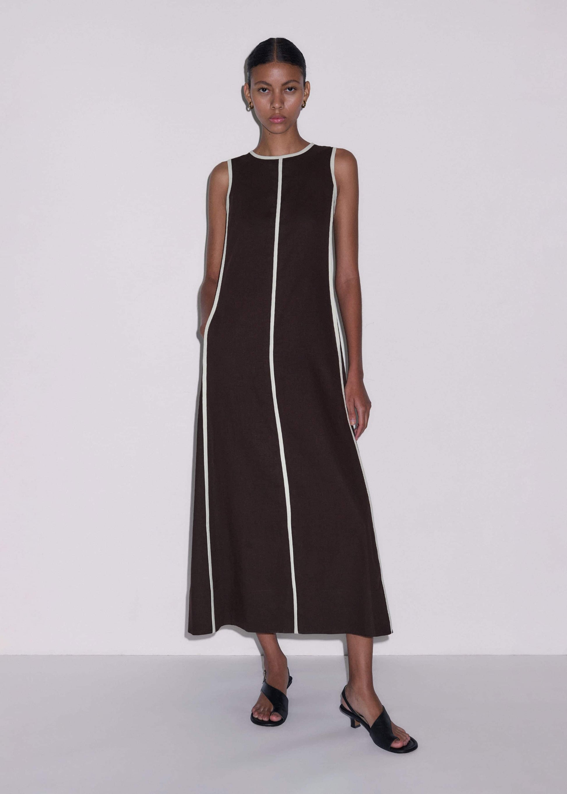 ME and EM Clothing Brown Crease-Less Linen Effortless Maxi Dress