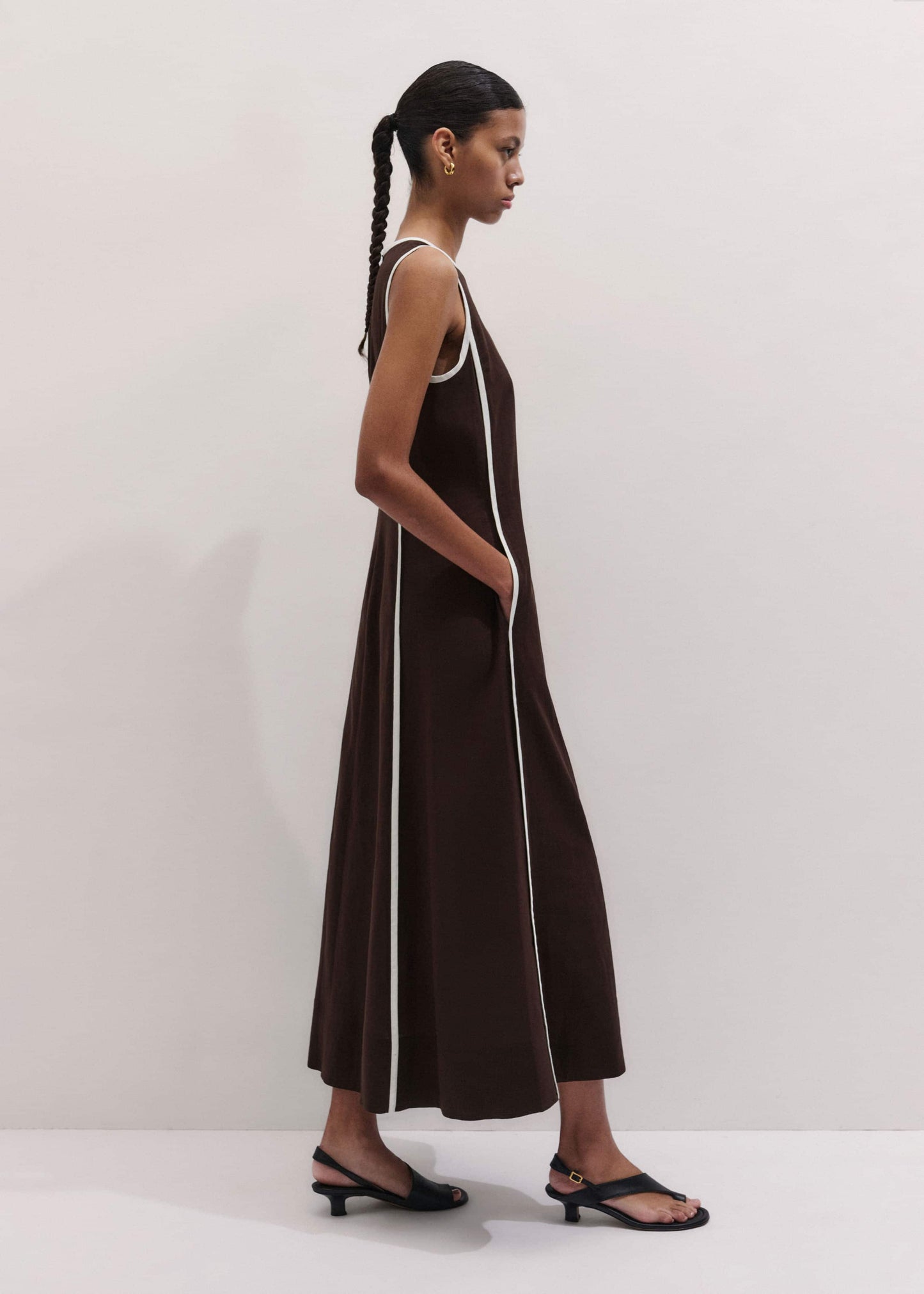 ME and EM Clothing Brown Crease-Less Linen Effortless Maxi Dress