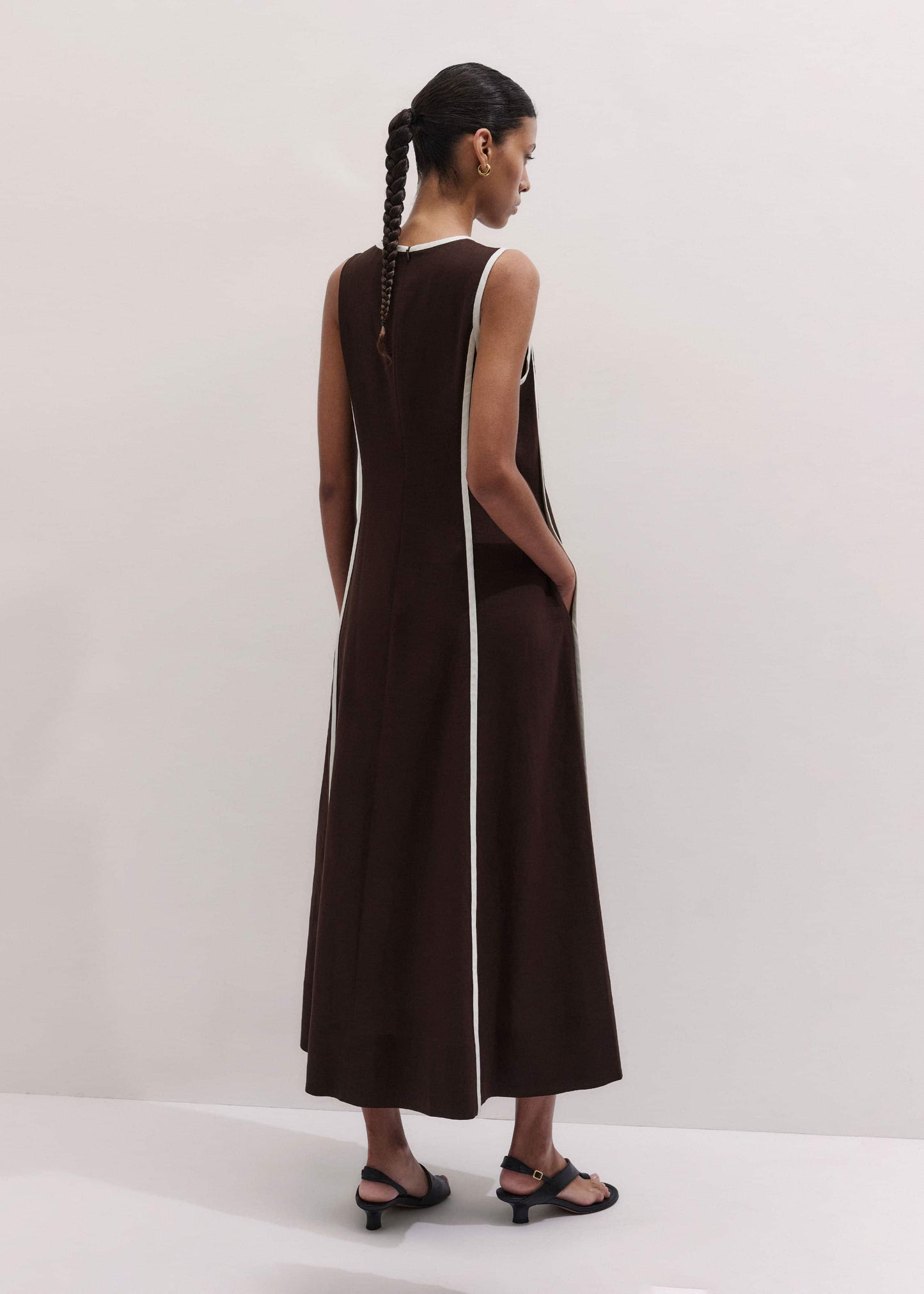 ME and EM Clothing Brown Crease-Less Linen Effortless Maxi Dress