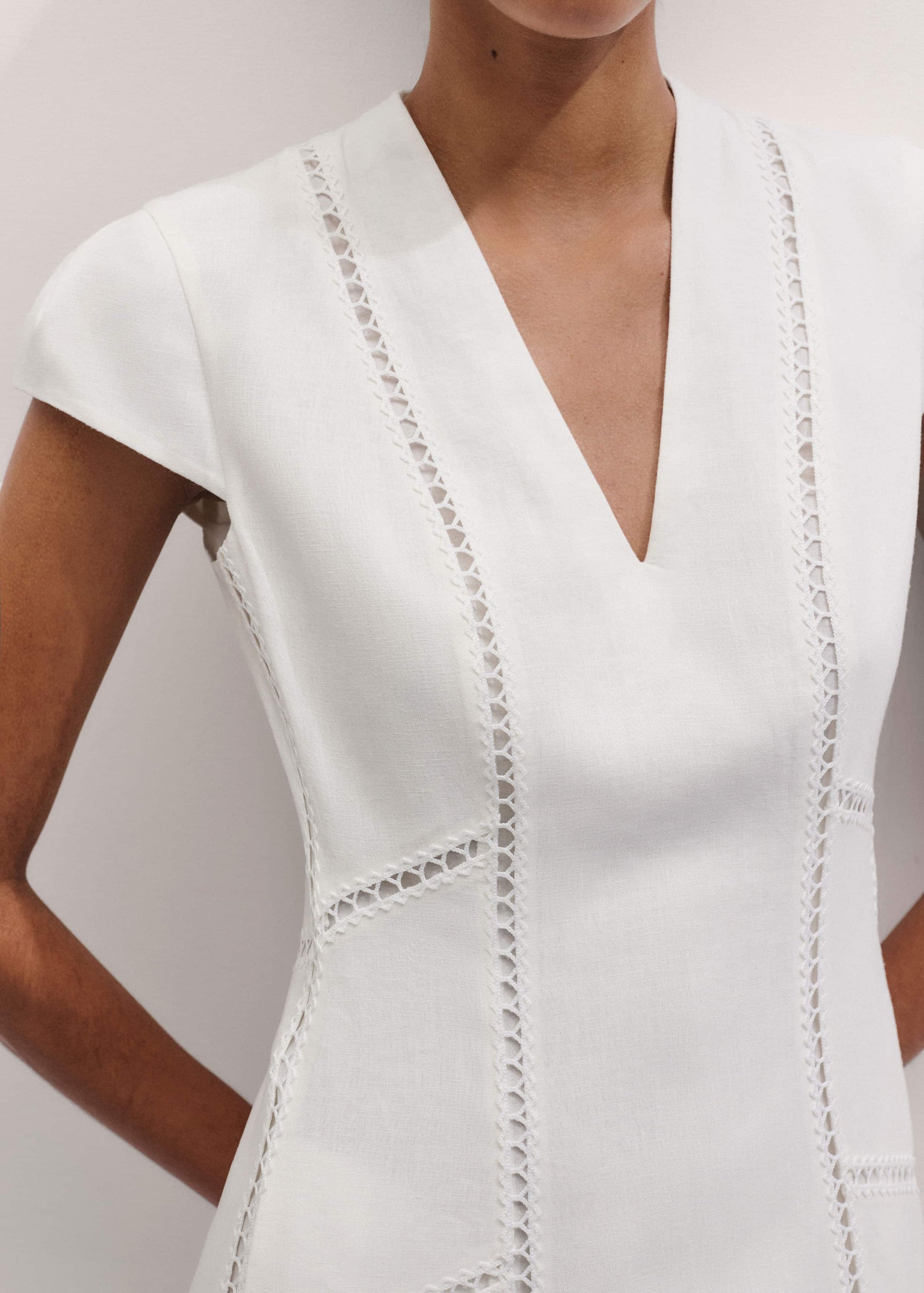 ME and EM Clothing White Crease-Less Linen Embroidered Maxi Dress