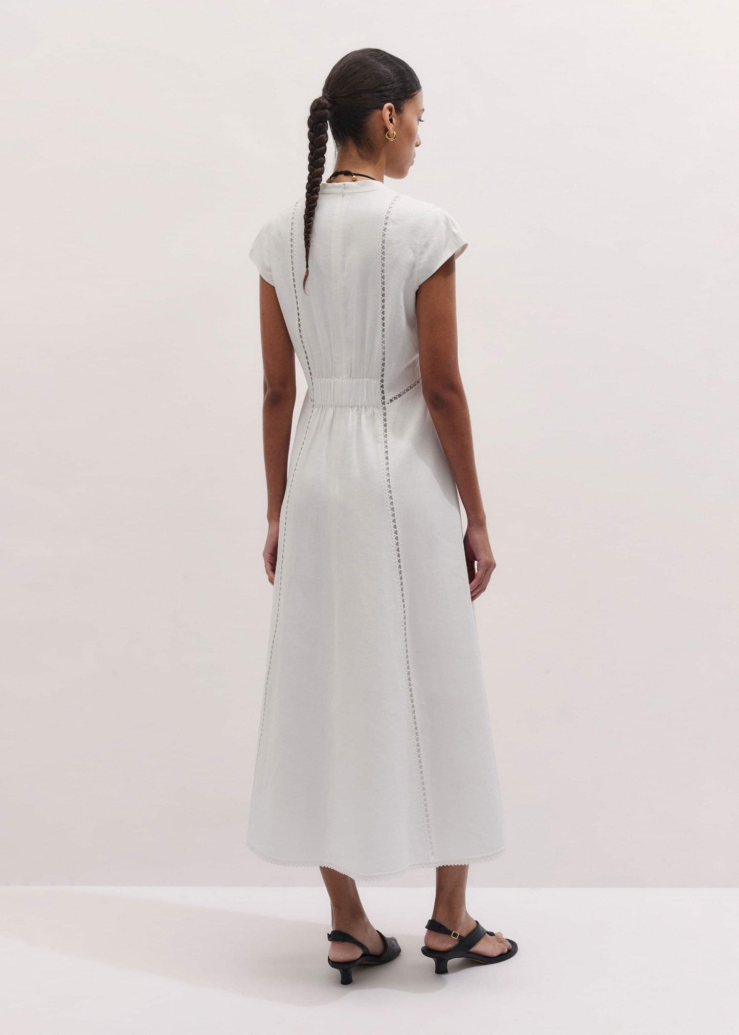ME and EM Clothing White Crease-Less Linen Embroidered Maxi Dress