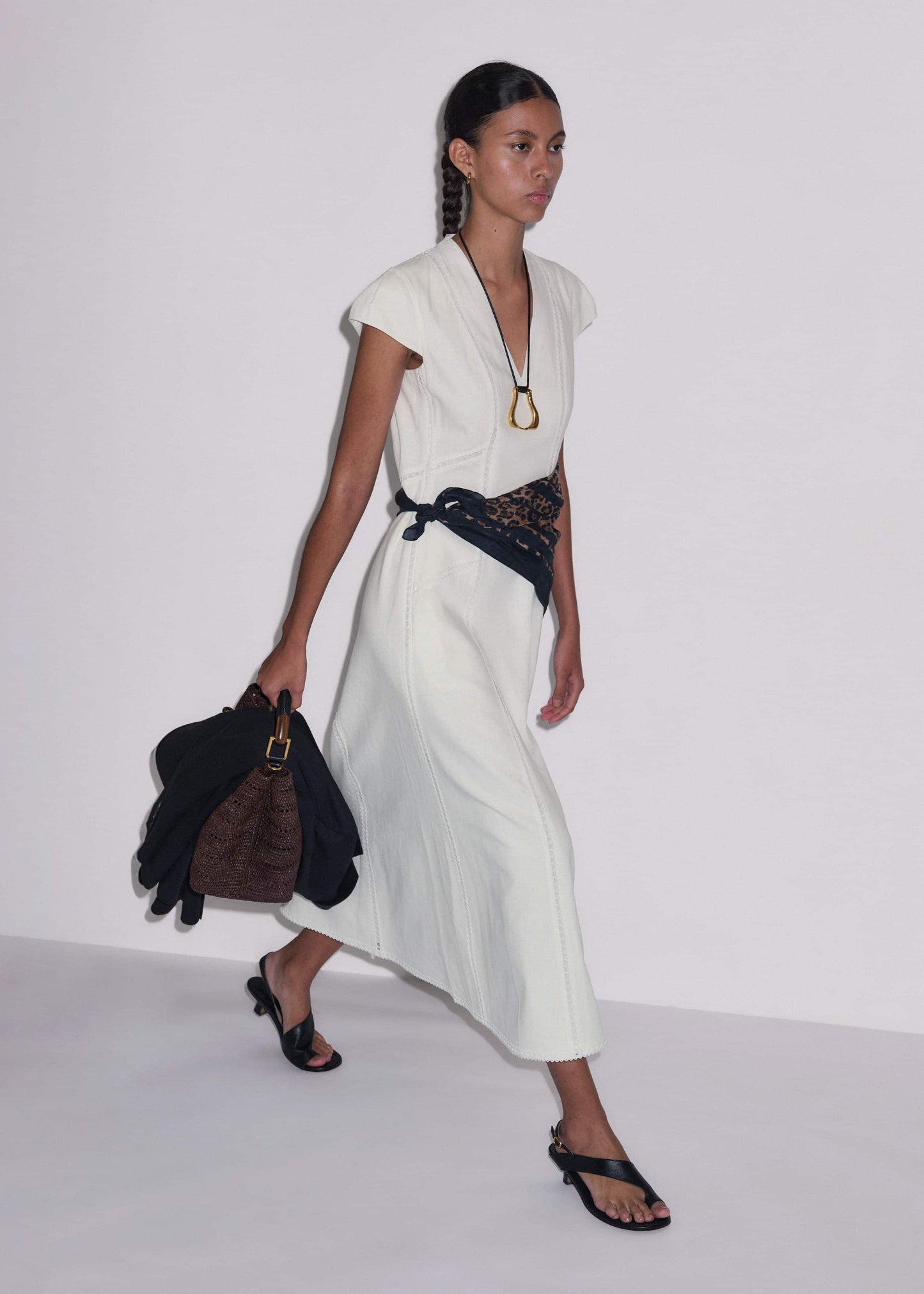 ME and EM Clothing White Crease-Less Linen Embroidered Maxi Dress