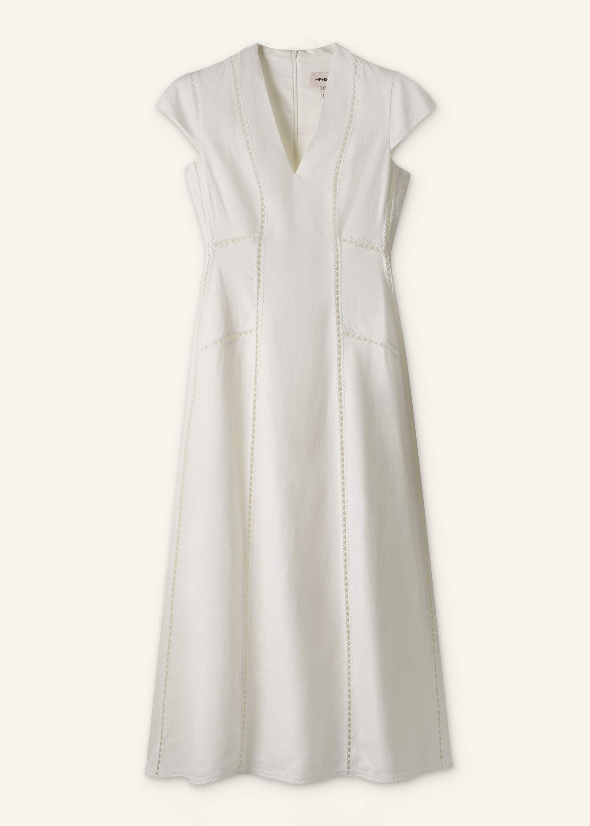 ME and EM Clothing White Crease-Less Linen Embroidered Maxi Dress