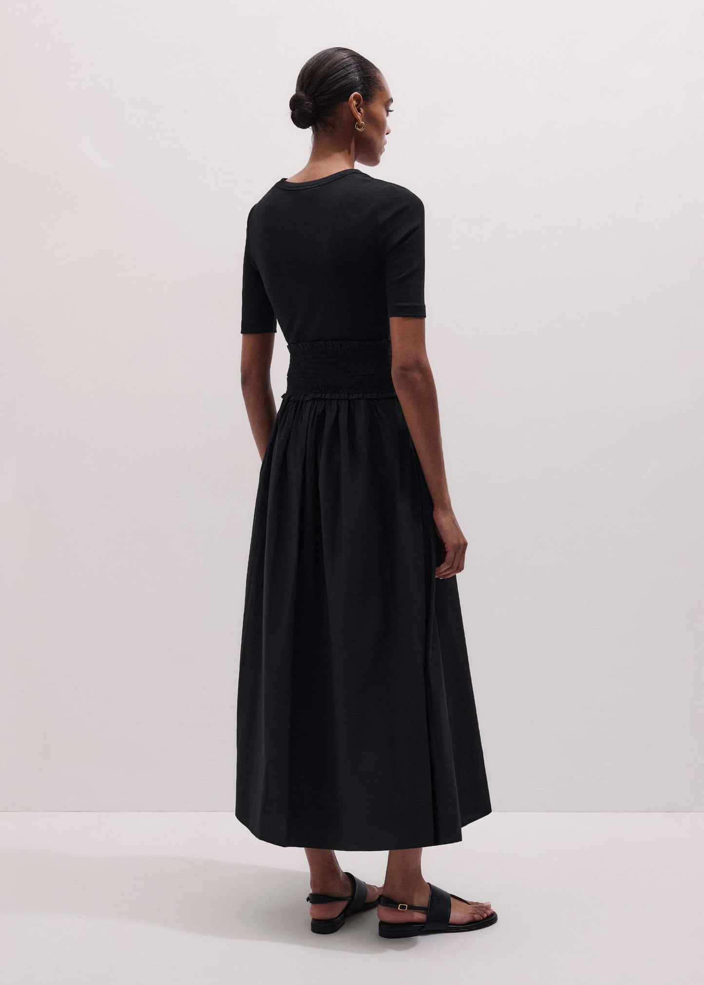 ME and EM Clothing Black V-Neck Smocked Skirt Mixed Media Maxi Dress