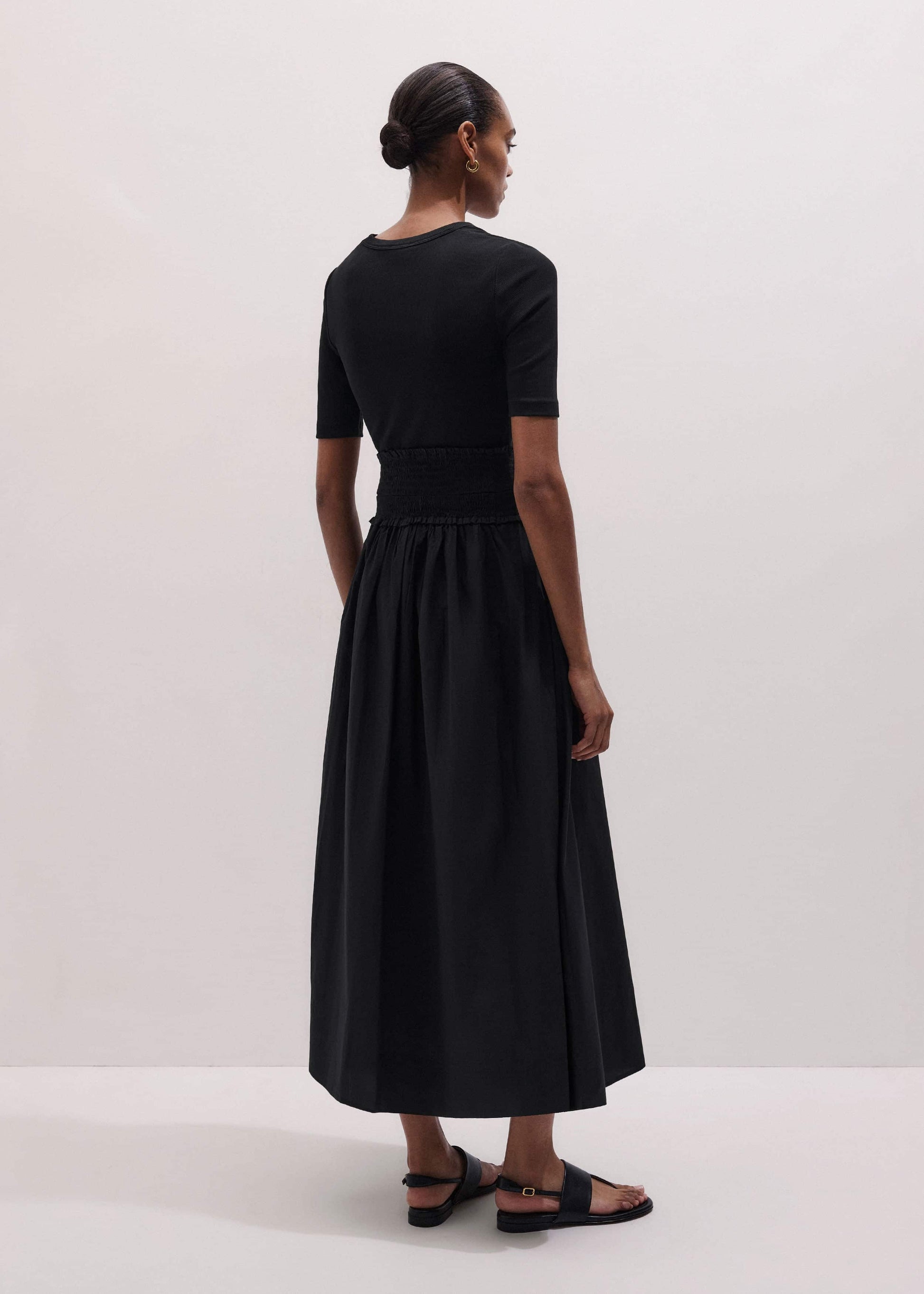 ME and EM Clothing Black V-Neck Smocked Skirt Mixed Media Maxi Dress