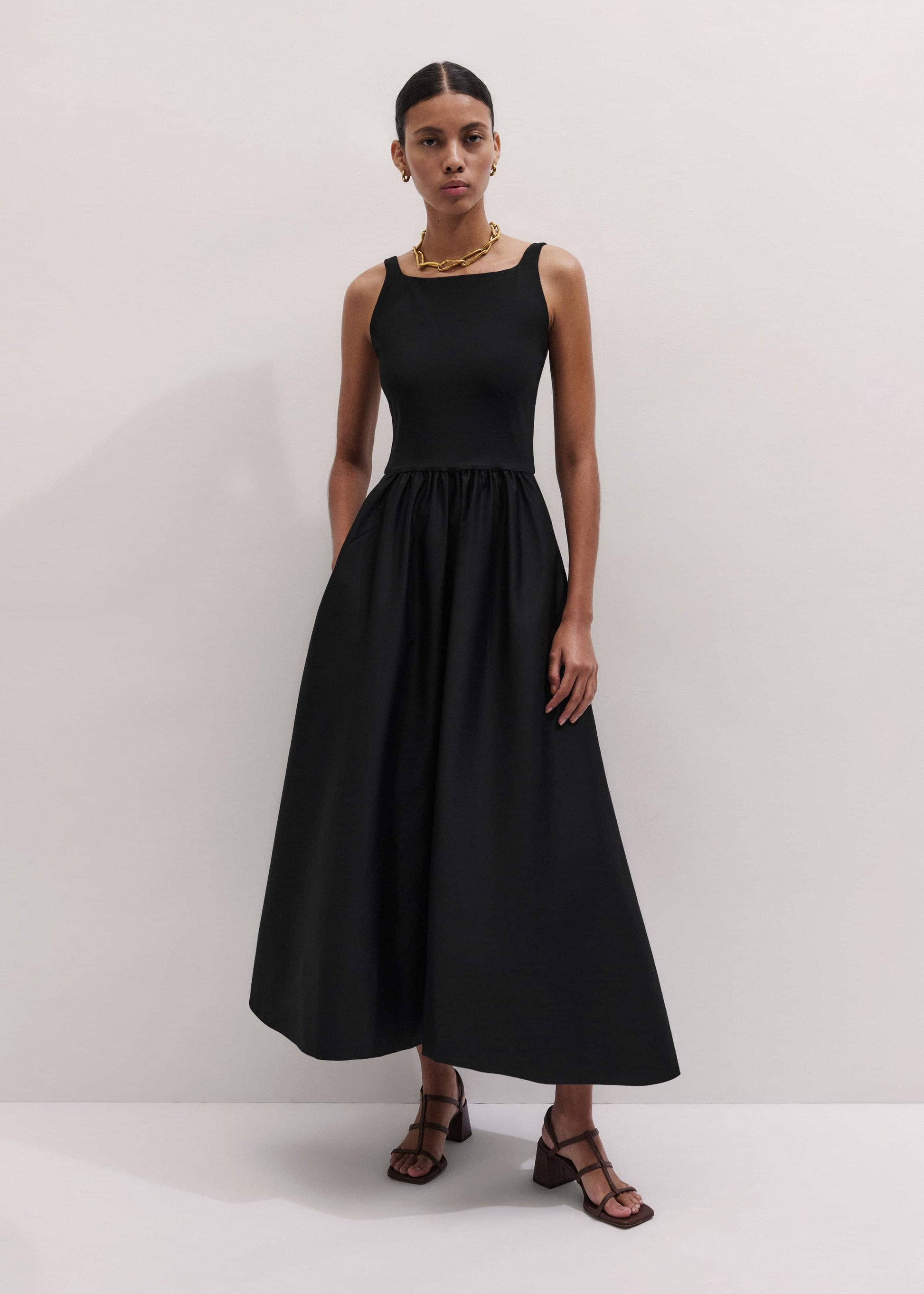 ME and EM Clothing Black Fit + Flare Maxi Dress