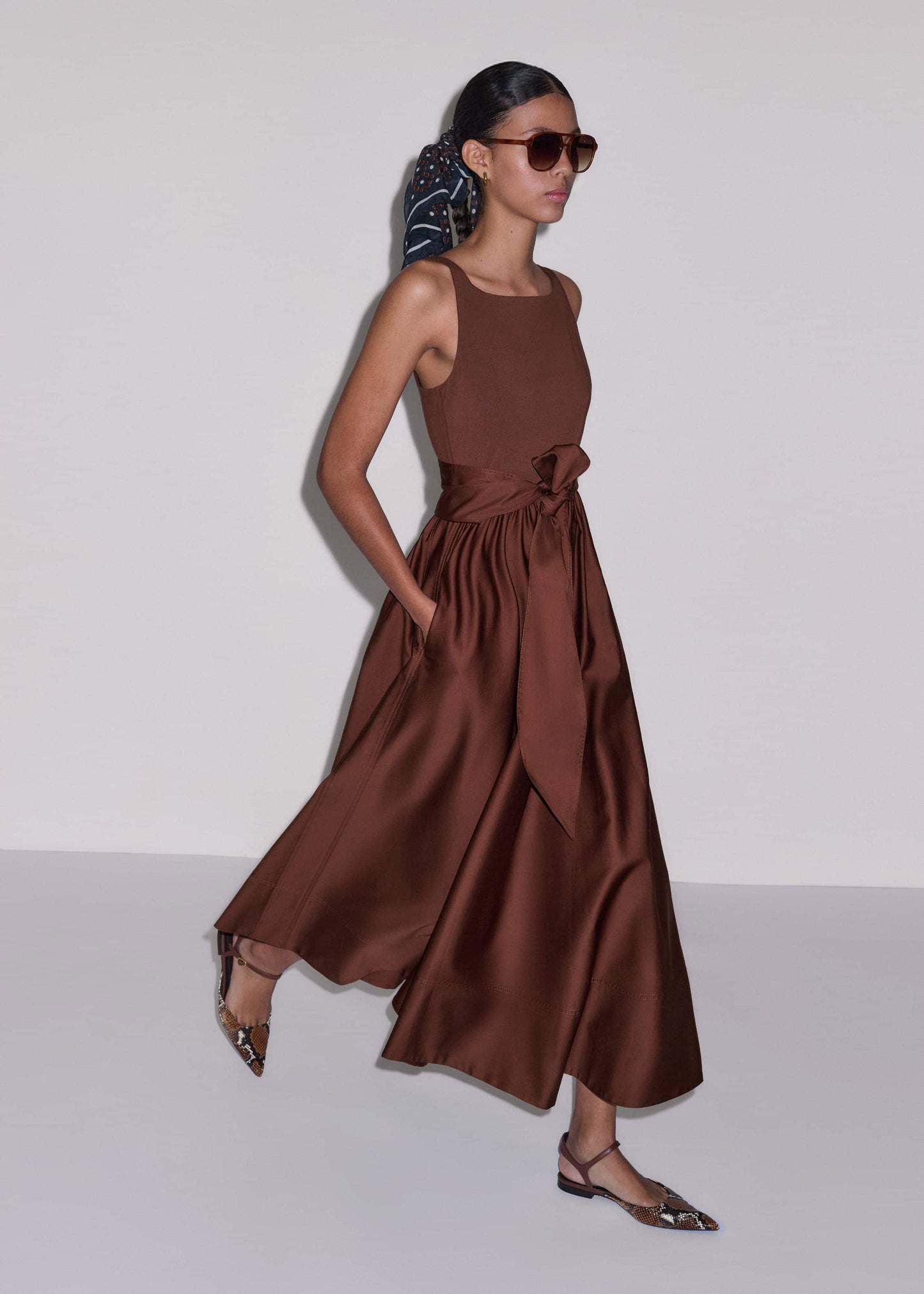 ME and EM Clothing Cinnamon Brown Fit + Flare Maxi Dress