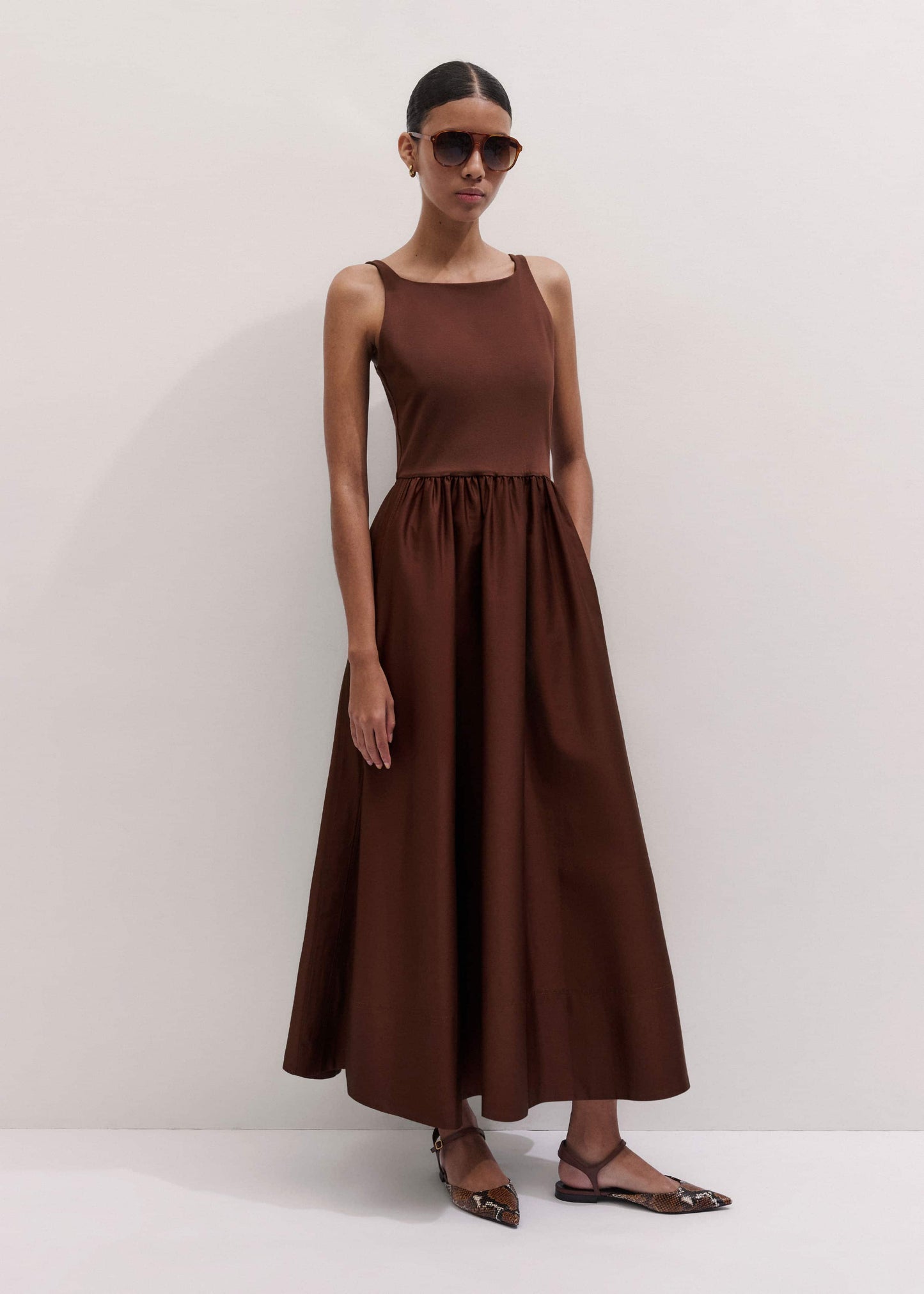 ME and EM Clothing Cinnamon Brown Fit + Flare Maxi Dress
