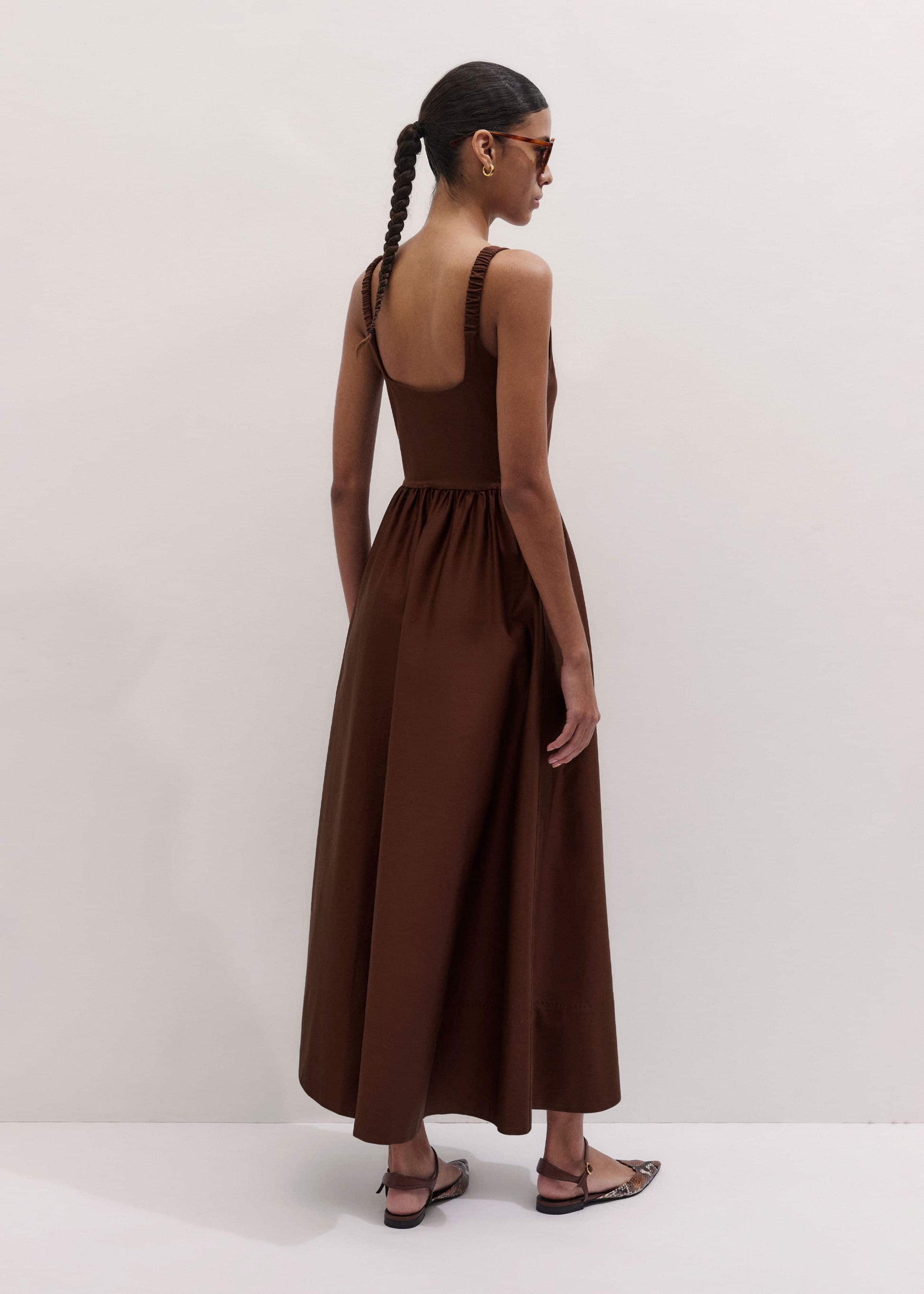 ME and EM Clothing Cinnamon Brown Fit + Flare Maxi Dress