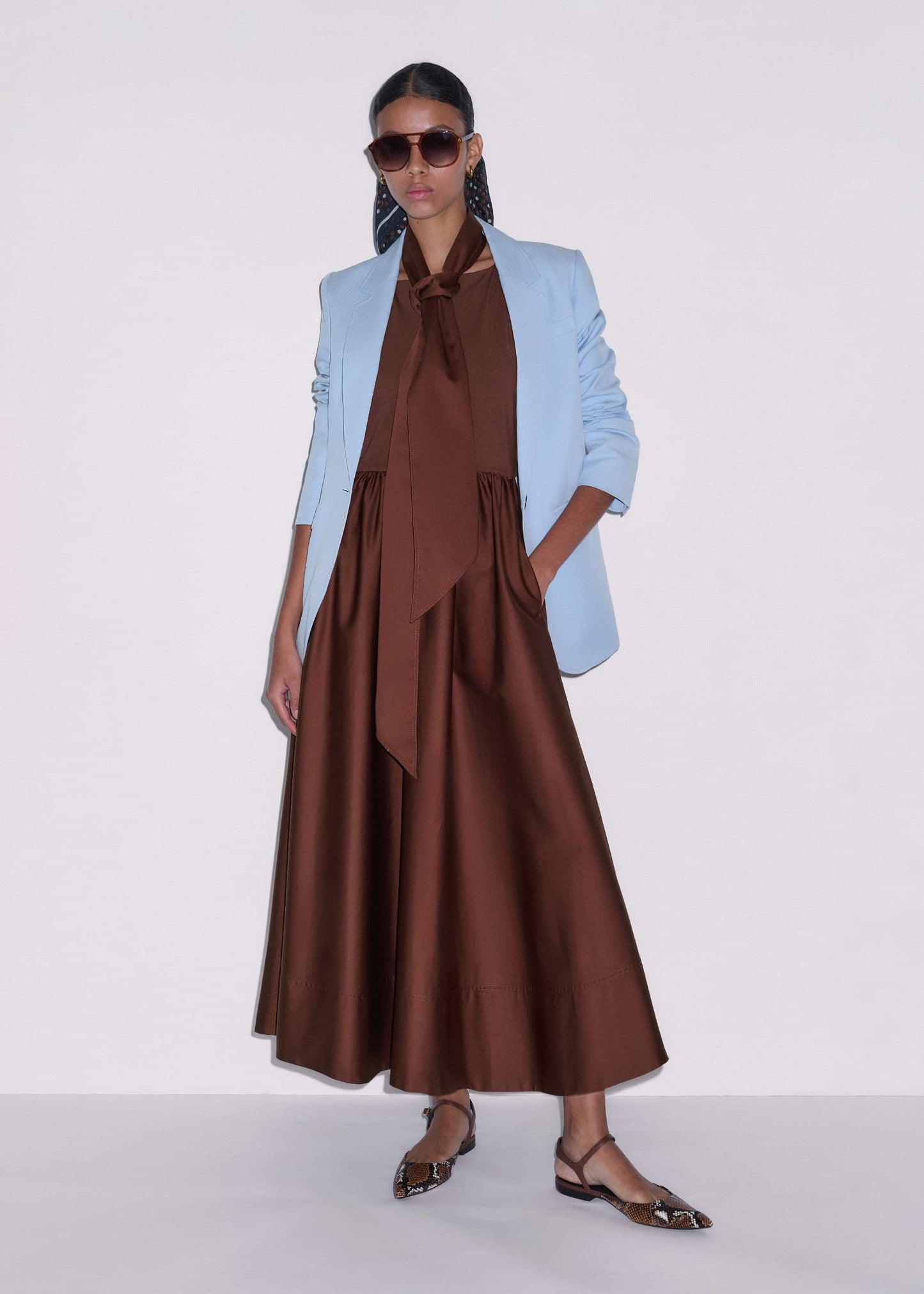 ME and EM Clothing Cinnamon Brown Fit + Flare Maxi Dress