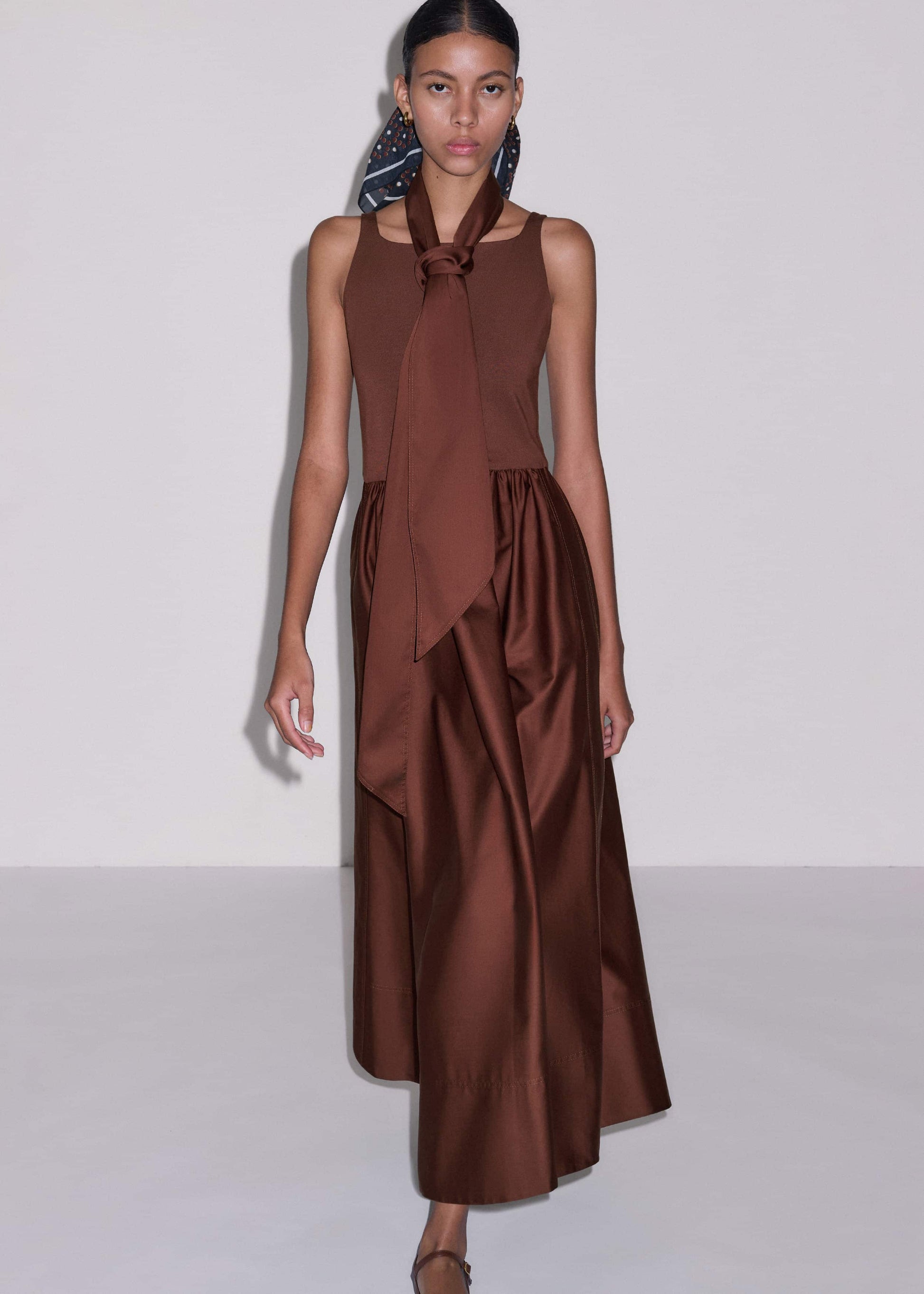 ME and EM Clothing Cinnamon Brown Fit + Flare Maxi Dress