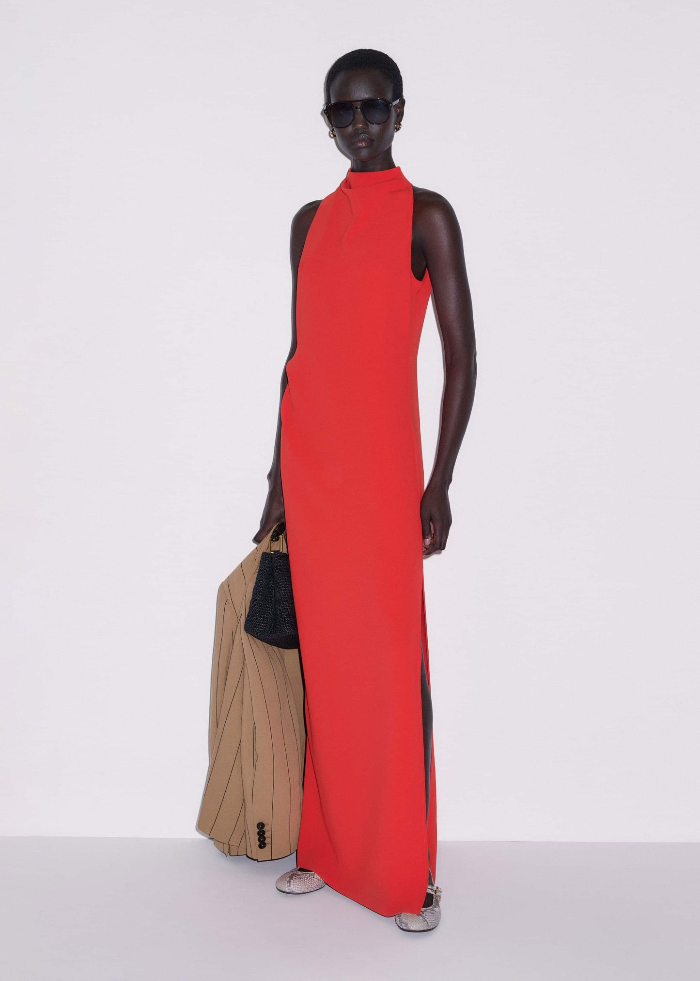ME and EM Clothing Red Draped Full Length Dress