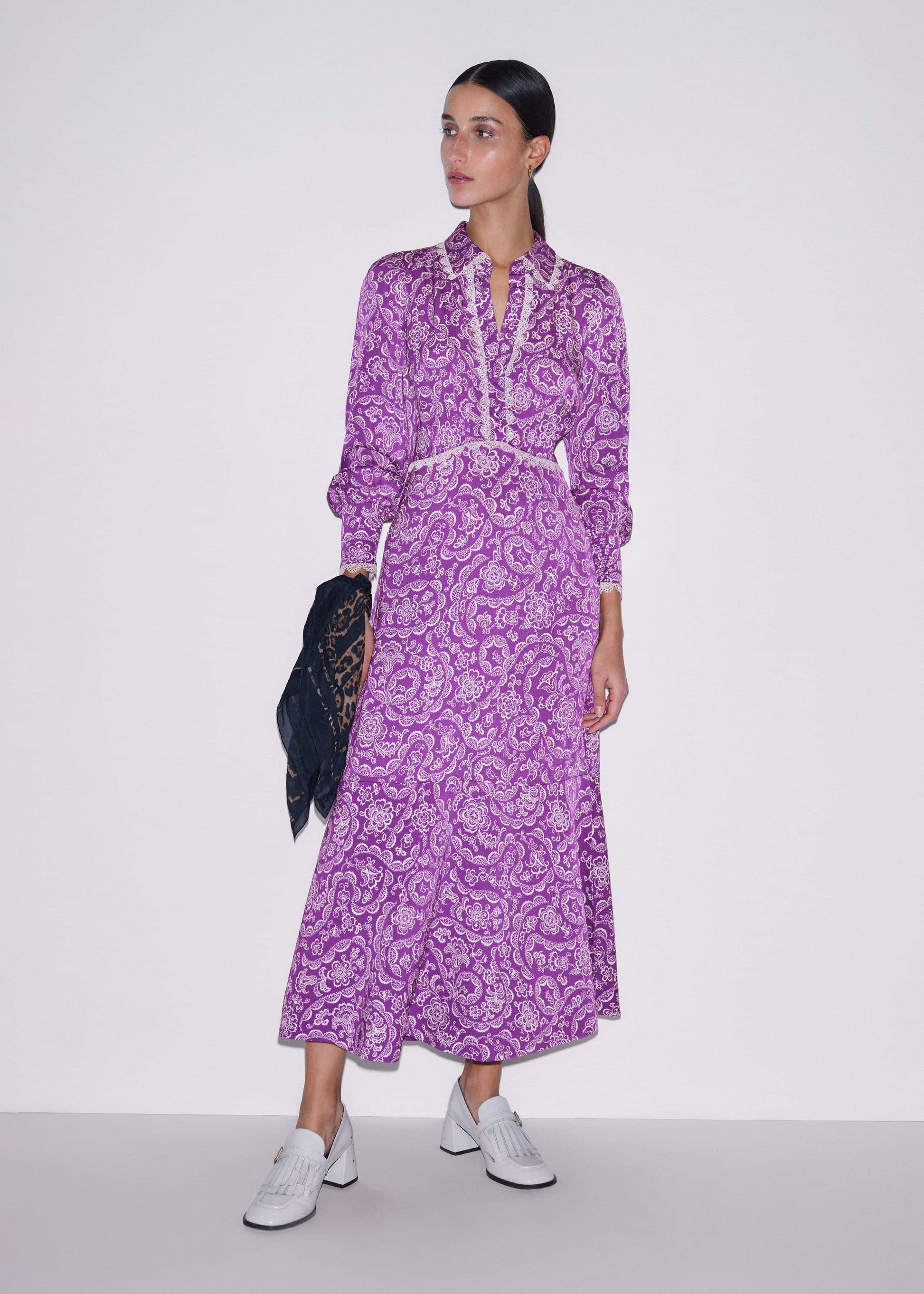 ME and EM Clothing Purple Entangled Lace Print Fit + Flare Maxi Dress