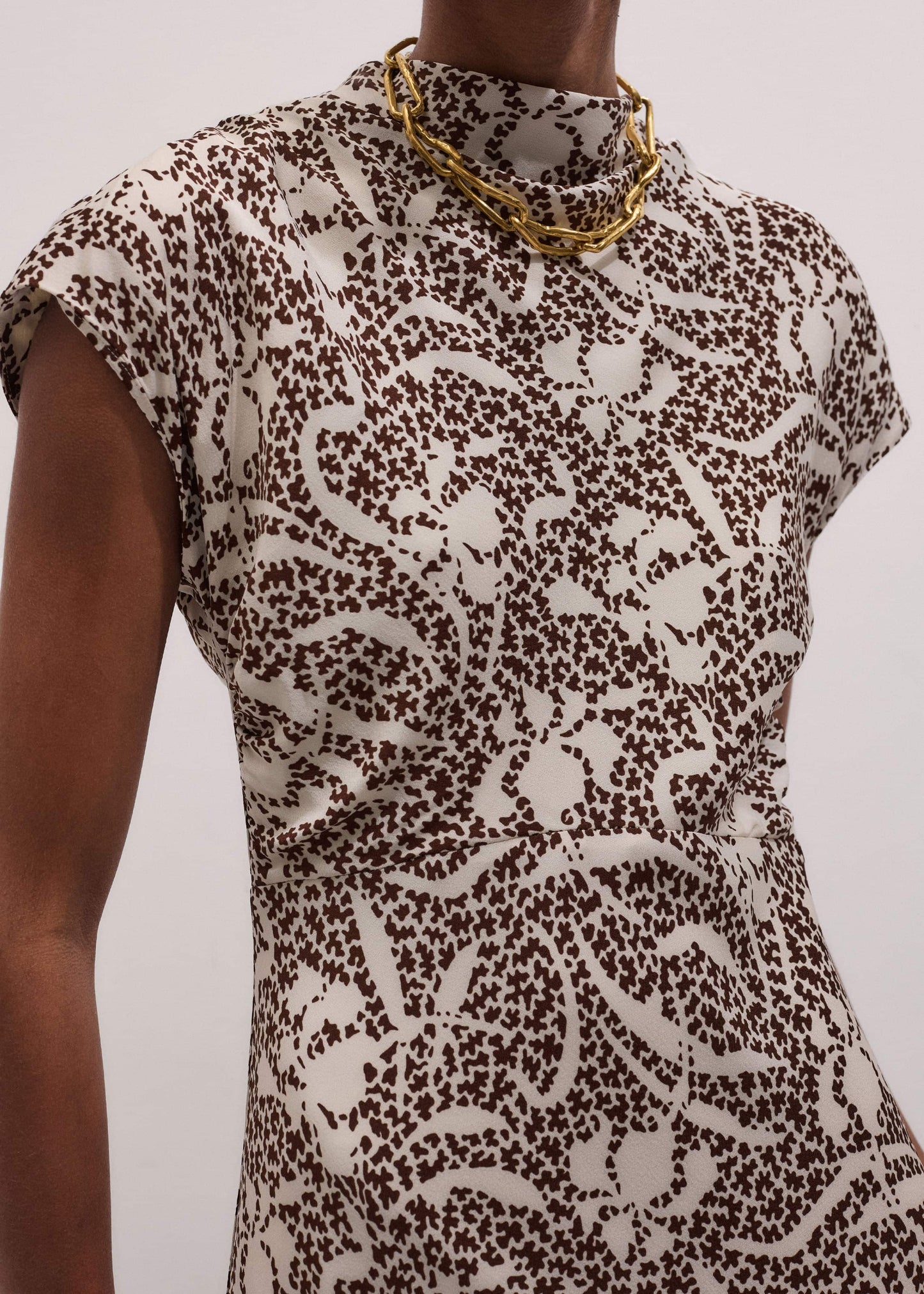 ME and EM Clothing Brown Speckled Bloom Print Bias Cut Maxi Dress